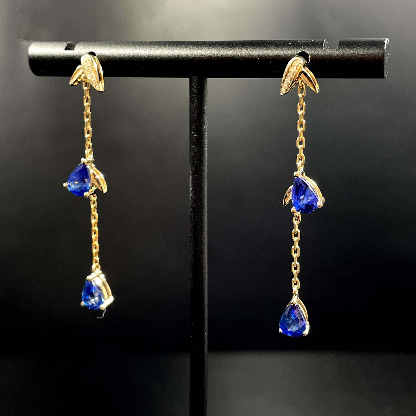 14k Gold 2.2 Ct Natural Sapphire & Diamond Earrings - 3