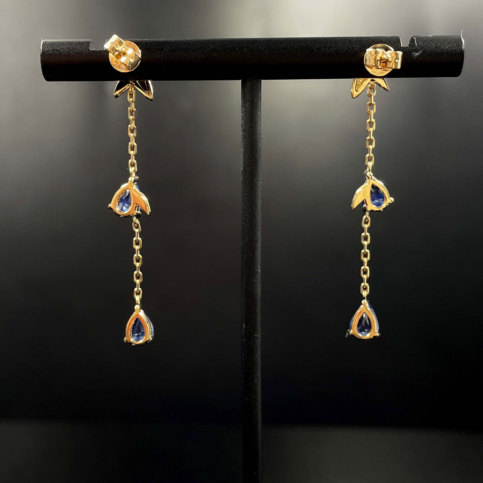 14k Gold 2.2 Ct Natural Sapphire & Diamond Earrings - 4