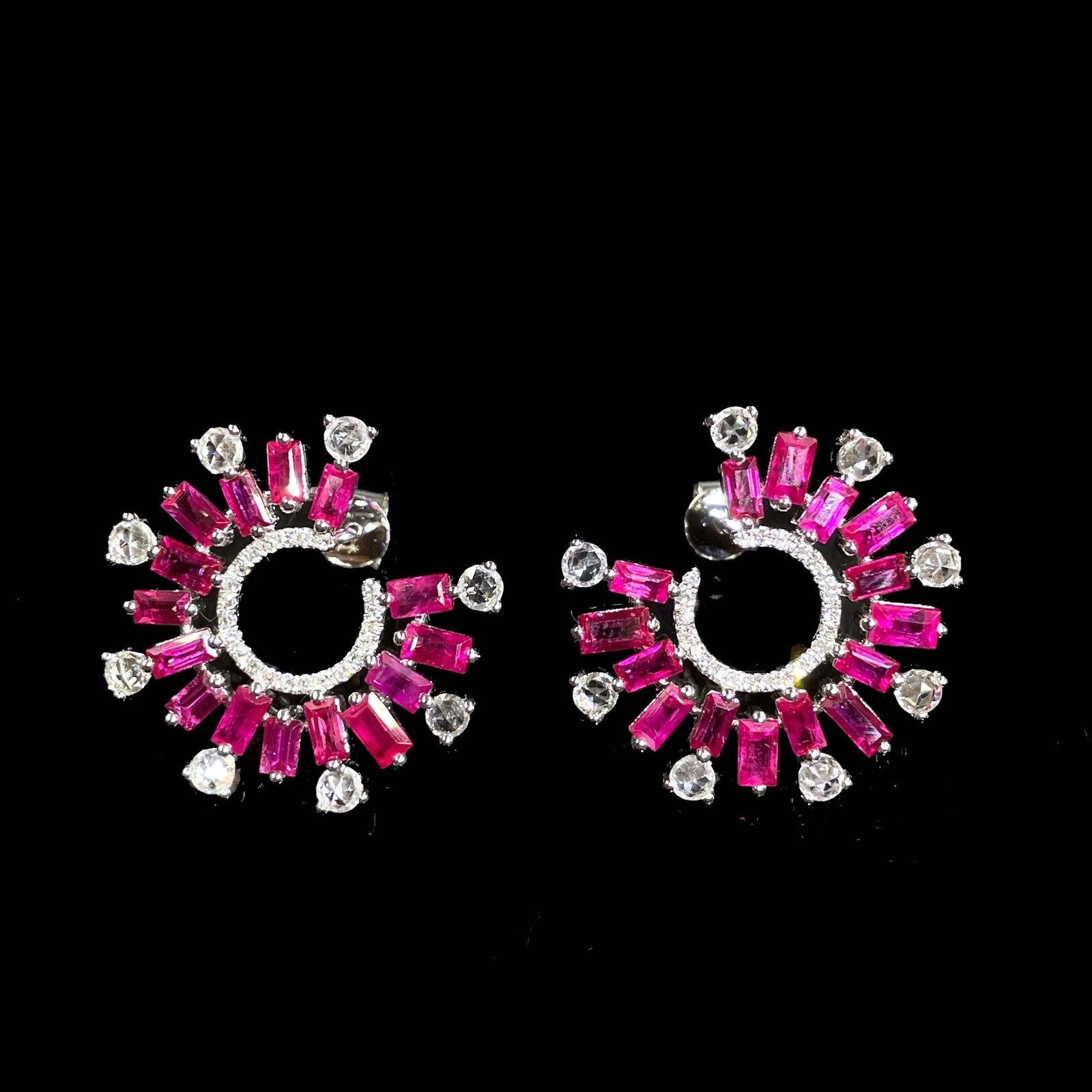 14k Gold 3.20 Ctw Natural Ruby & Diamond Earrings: Ref:231168384 // gold content:14k gold // main gemstone:ruby // shape:rectangle // carat weight:2. 95ct // color:red // treatment:natural // // adjacent gemstone 2 : diamond // shape:round // carat