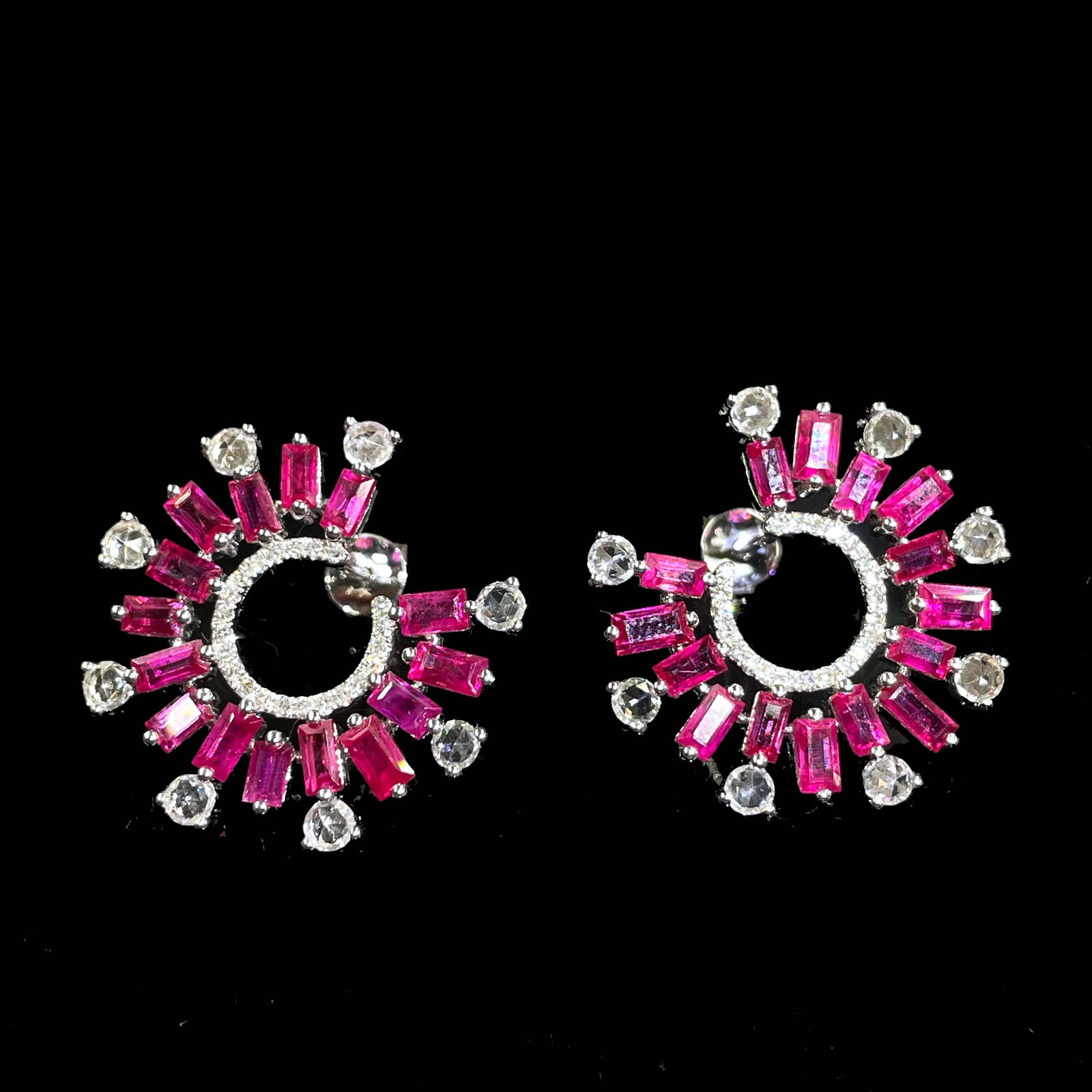 14k Gold 3.20 Ctw Natural Ruby & Diamond Earrings - 2