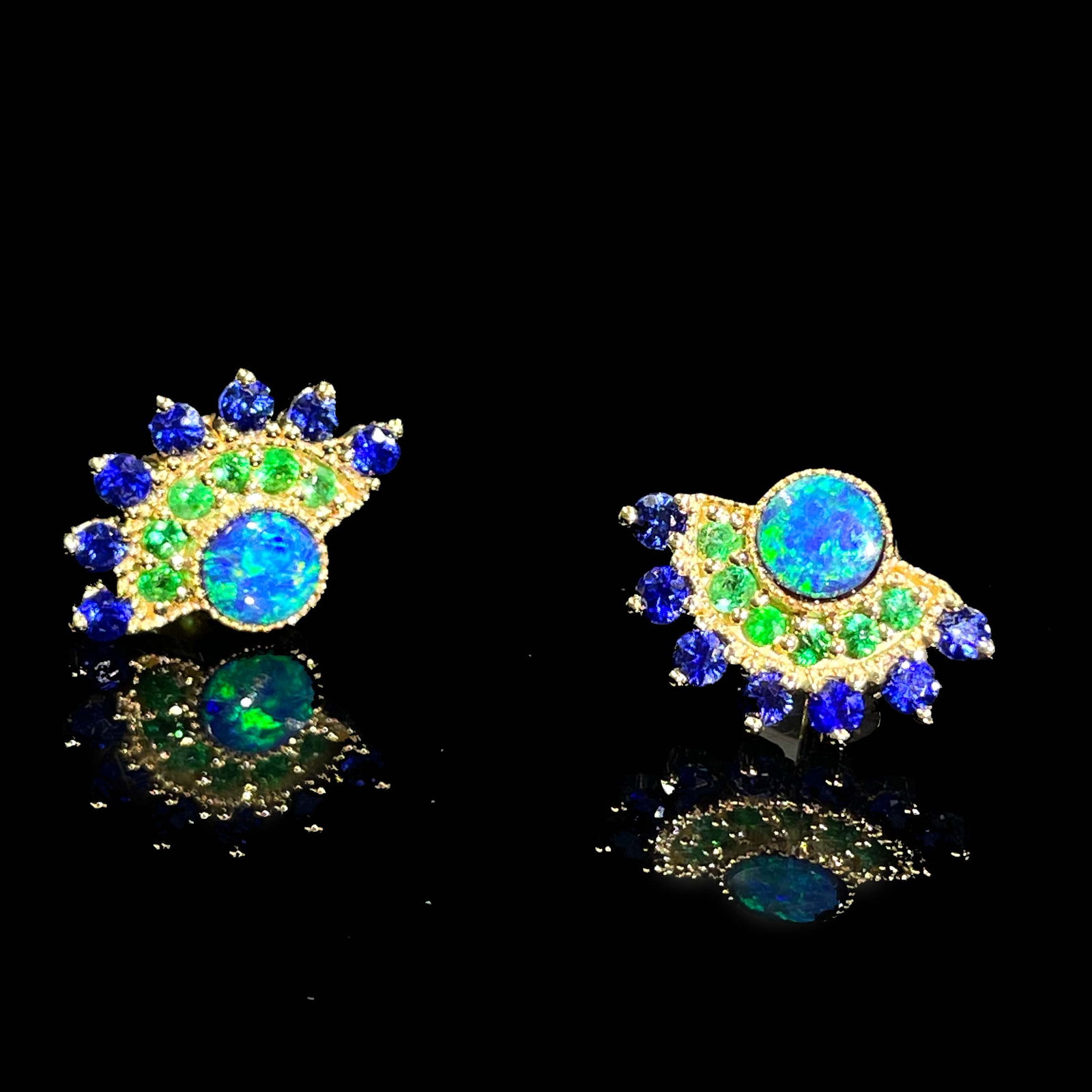 14k Gold 0.45 Ctw Natural Opal & Sapphire Earrings - 2