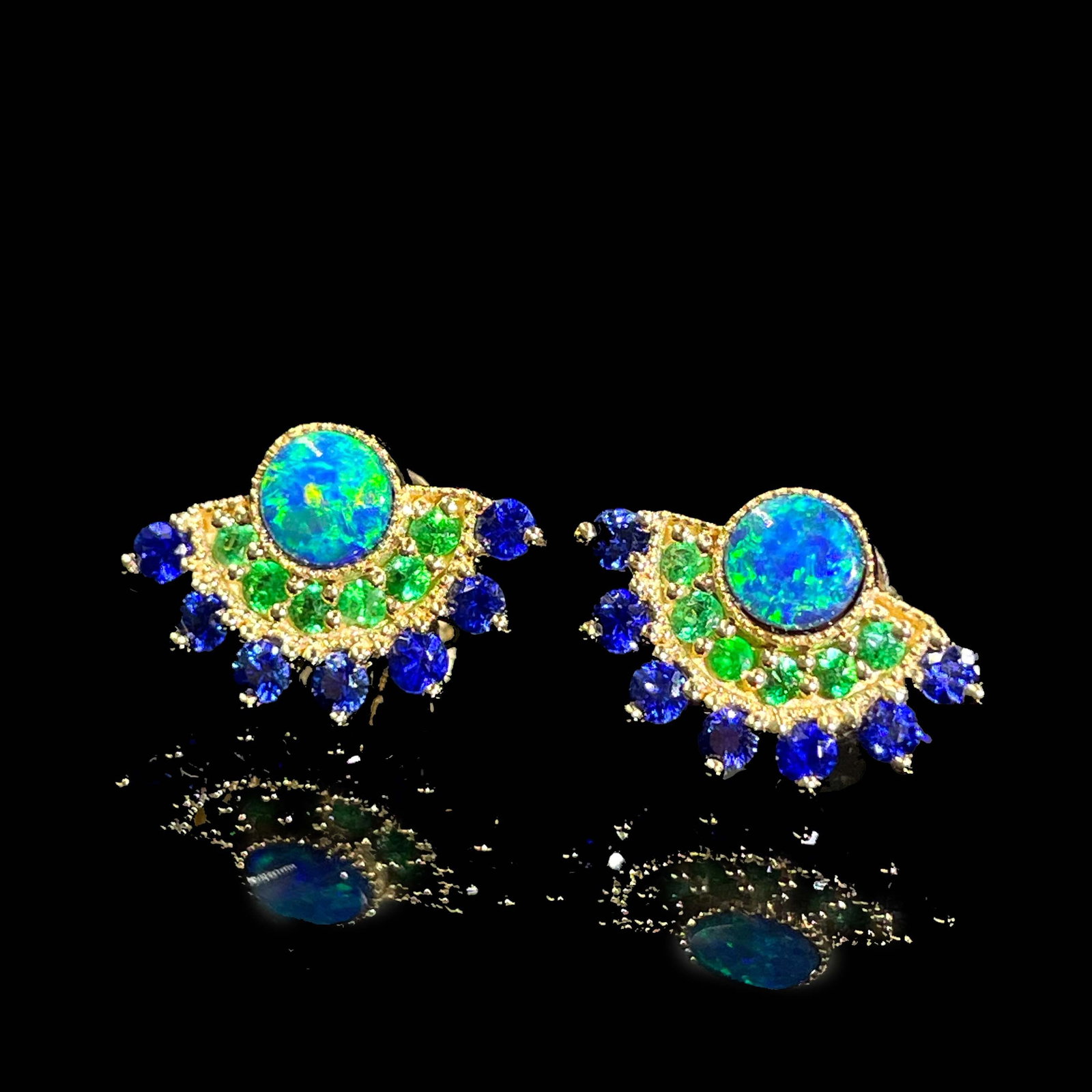 14k Gold 0.45 Ctw Natural Opal & Sapphire Earrings - 3