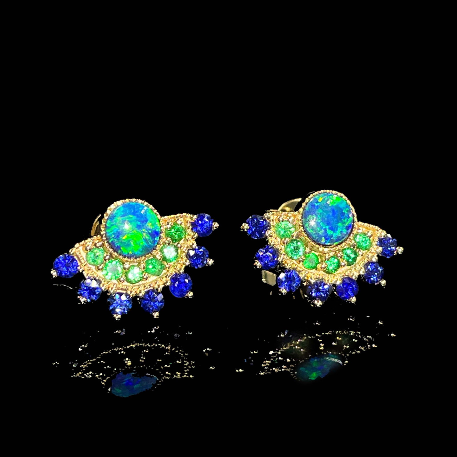 14k Gold 0.45 Ctw Natural Opal & Sapphire Earrings - 4