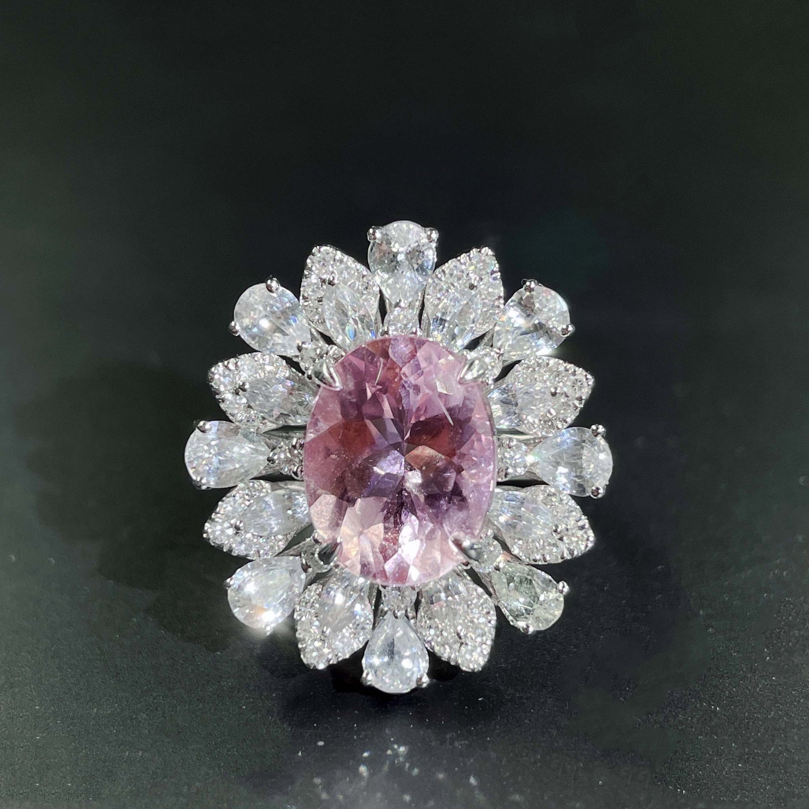 14k Gold 4.8 Ctw Natural Morganite & Sapphire Ring: Ref:231168395 // gold content:14k gold // ring size:7. 25us // // main gemstone:morganite // shape:oval // carat weight:3ct // color:cherry blossom color // treatment:natural // // adjacent gemstone