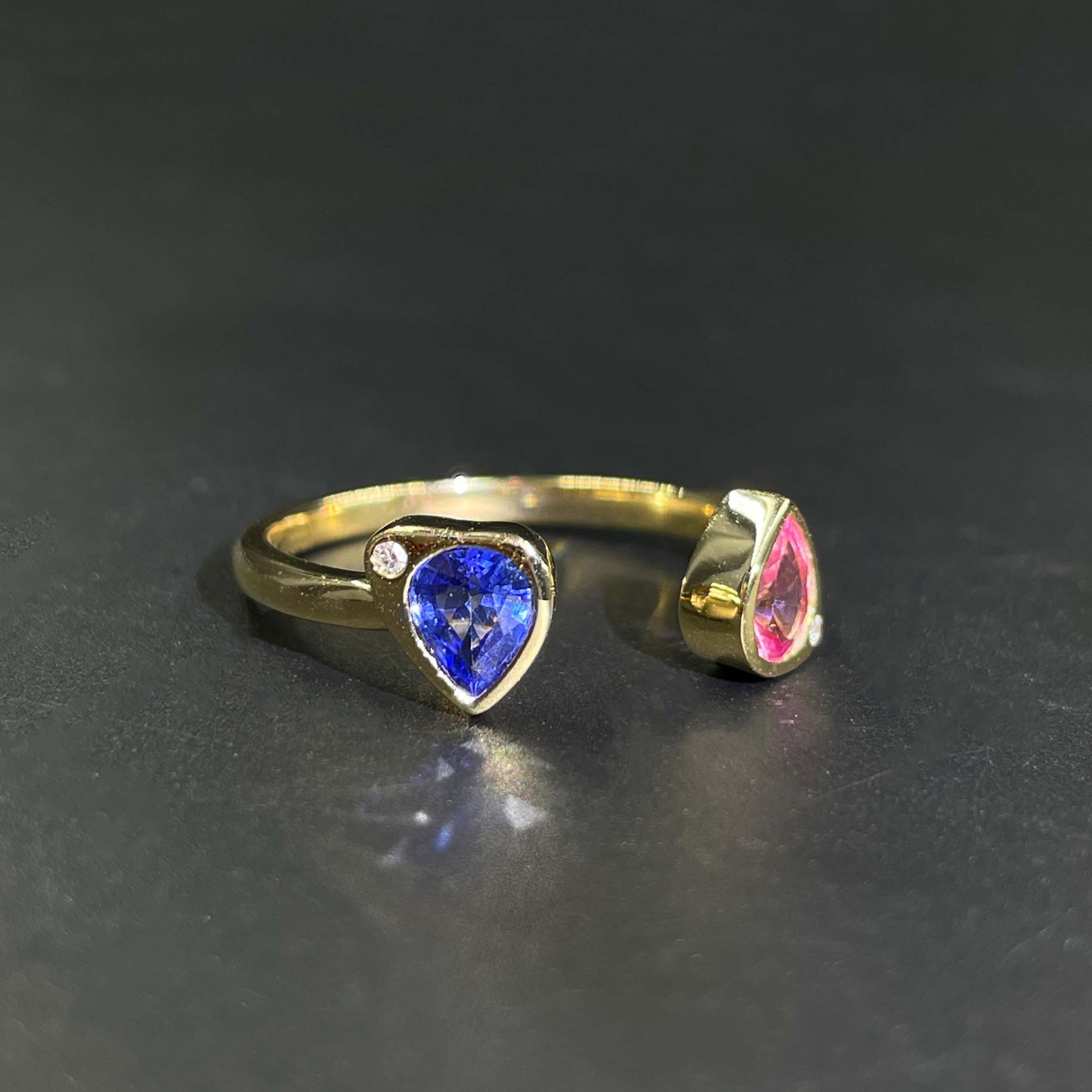 14k Gold 0.79 Ctw Natural Sapphire & Diamond & Toi Et Moi Ring - 2