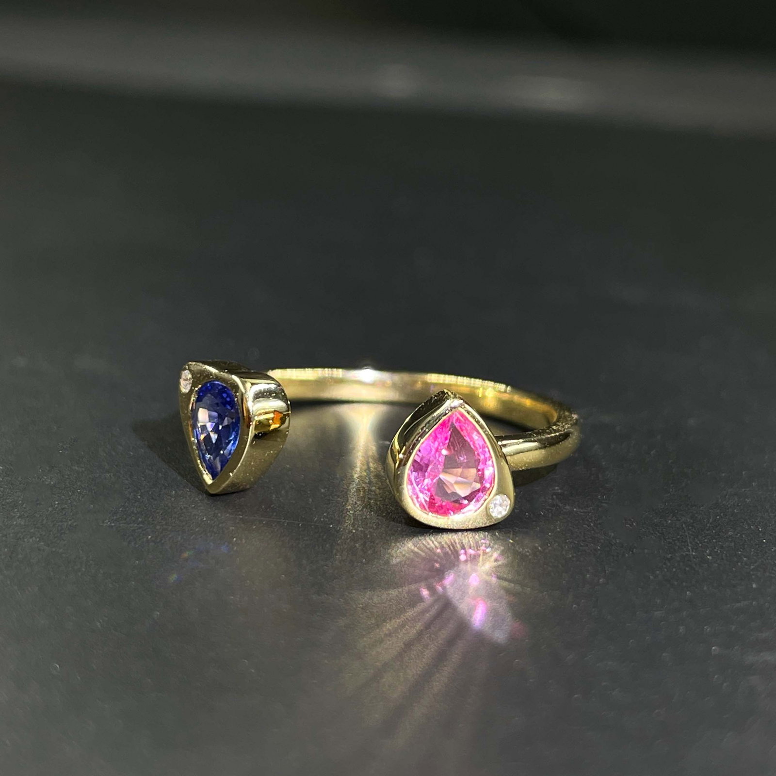 14k Gold 0.79 Ctw Natural Sapphire & Diamond & Toi Et Moi Ring - 3