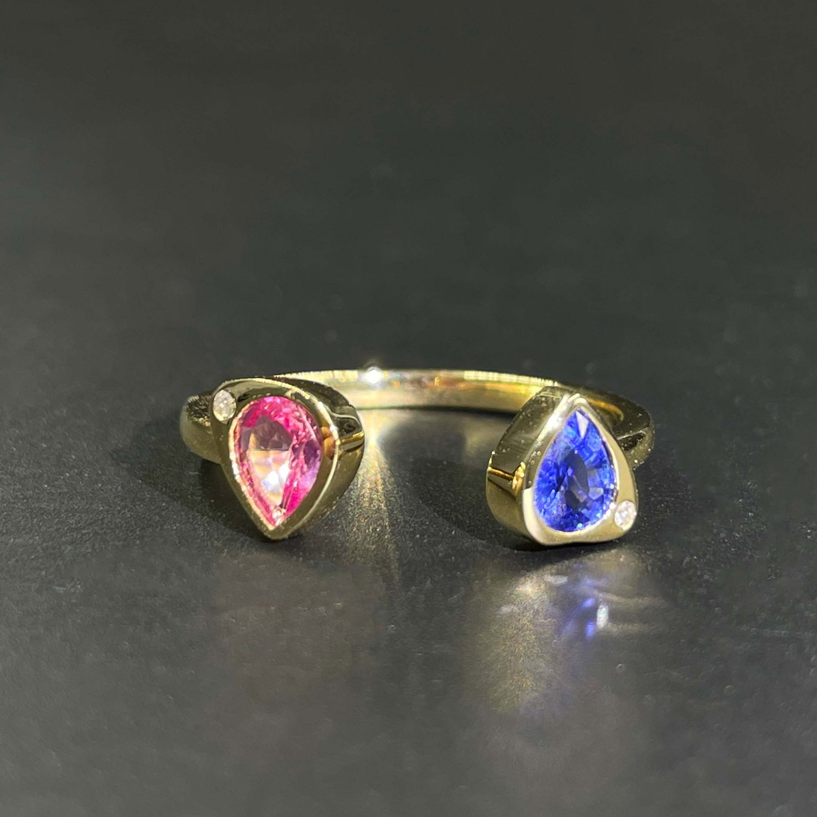 14k Gold 0.79 Ctw Natural Sapphire & Diamond & Toi Et Moi Ring - 5
