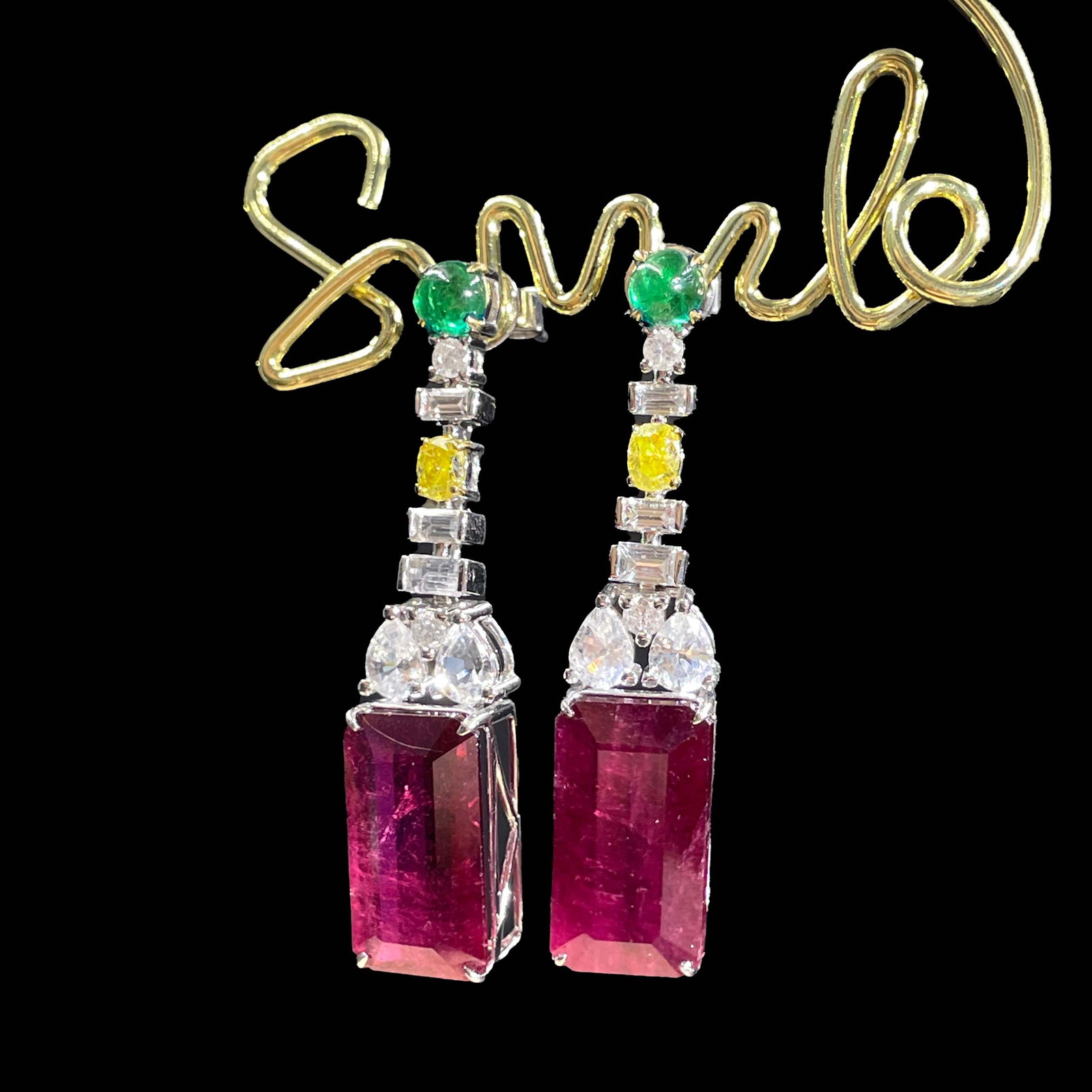 14k Gold 10 Ct Natural Tourmaline & Coloured Gemstone Earrings - 2
