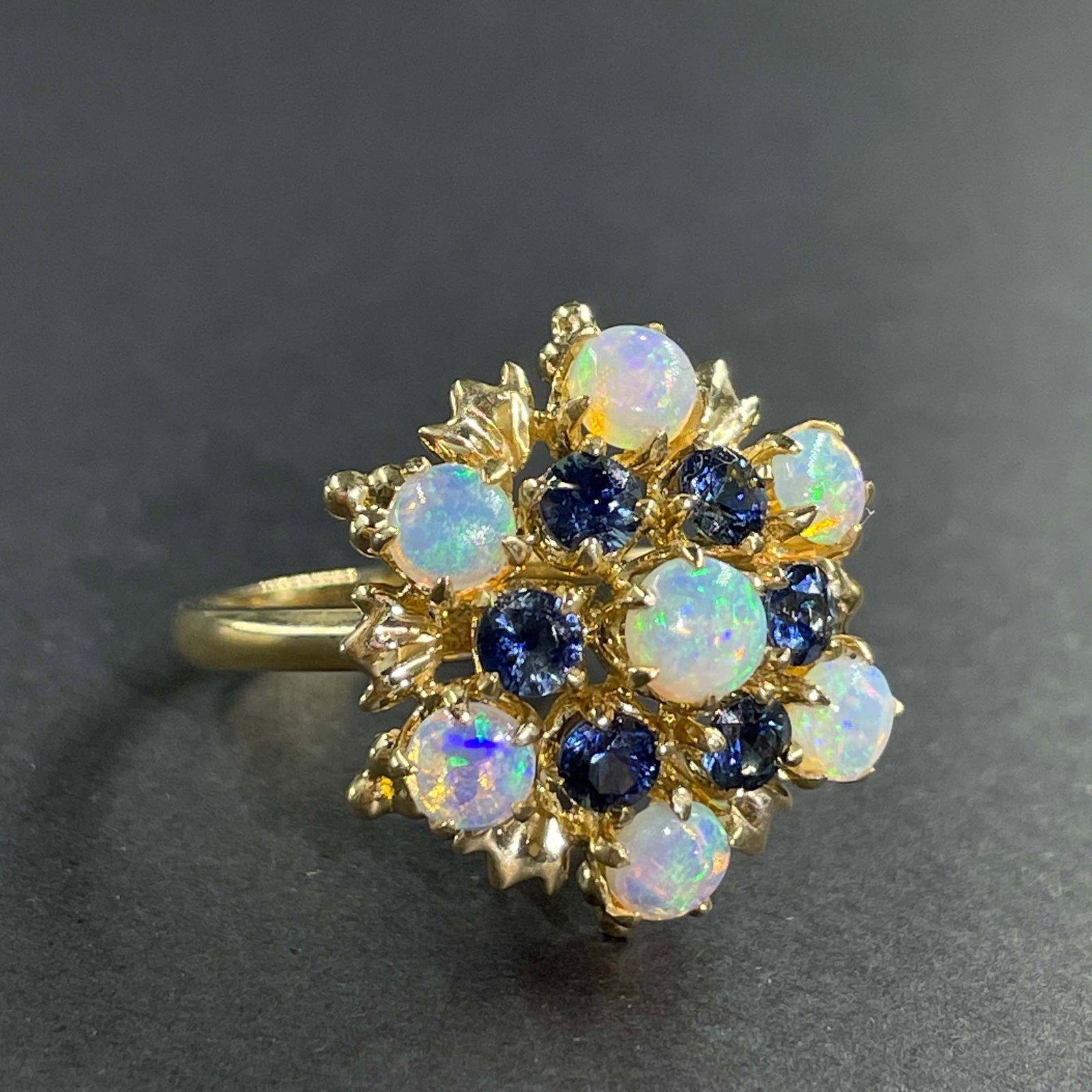 14k Gold 2.22 Ctw Natural Opal & Sapphire Ring - 2