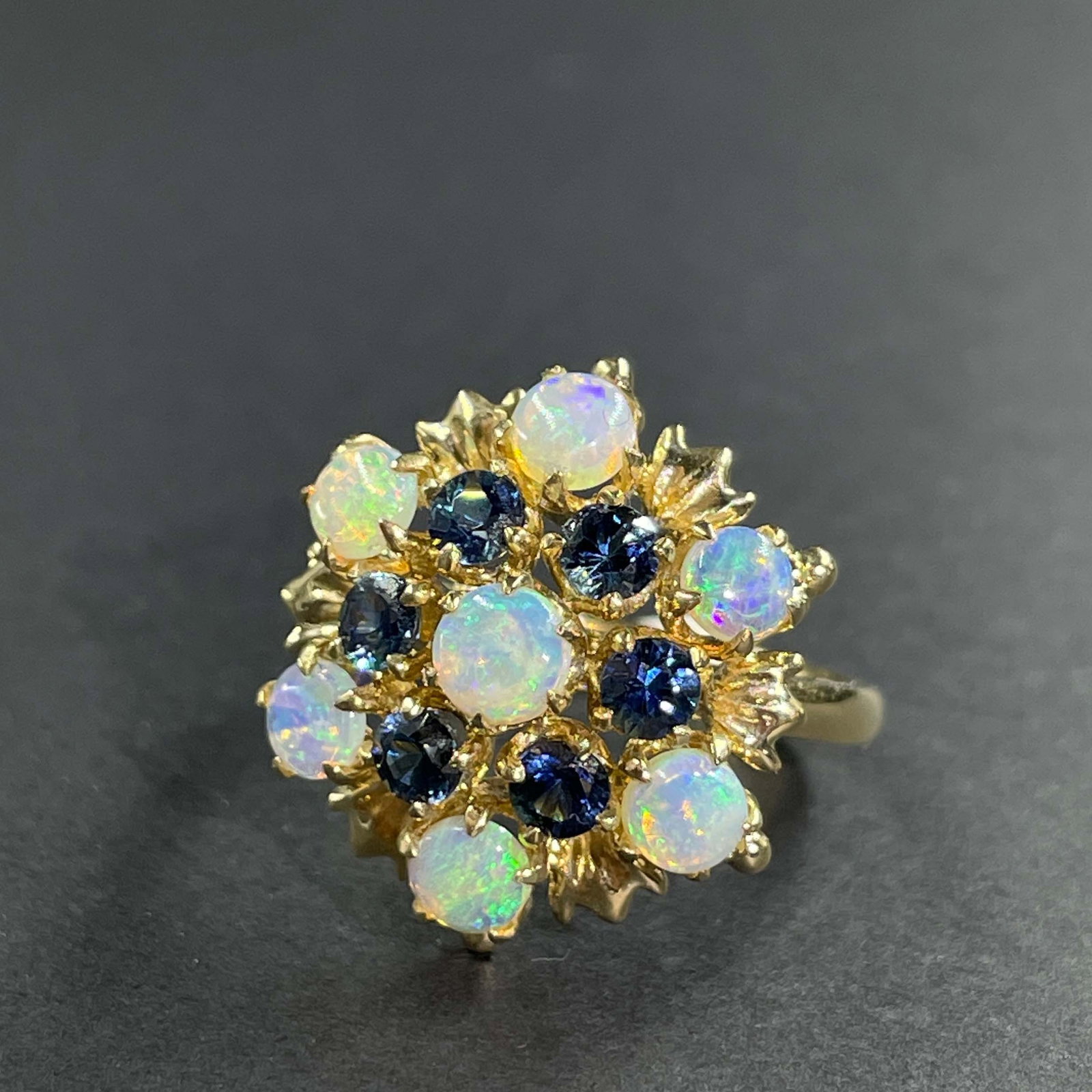 14k Gold 2.22 Ctw Natural Opal & Sapphire Ring - 3