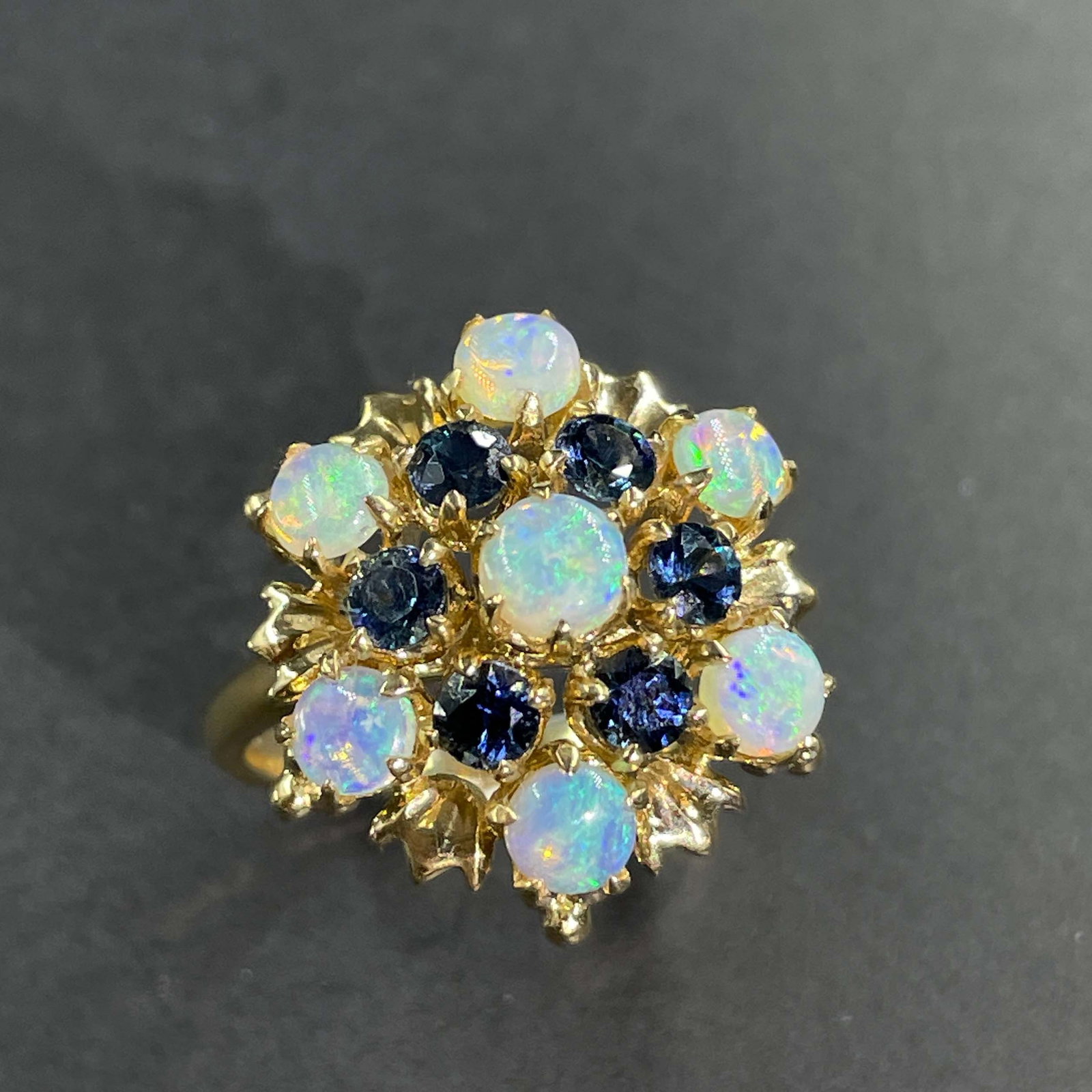 14k Gold 2.22 Ctw Natural Opal & Sapphire Ring - 4