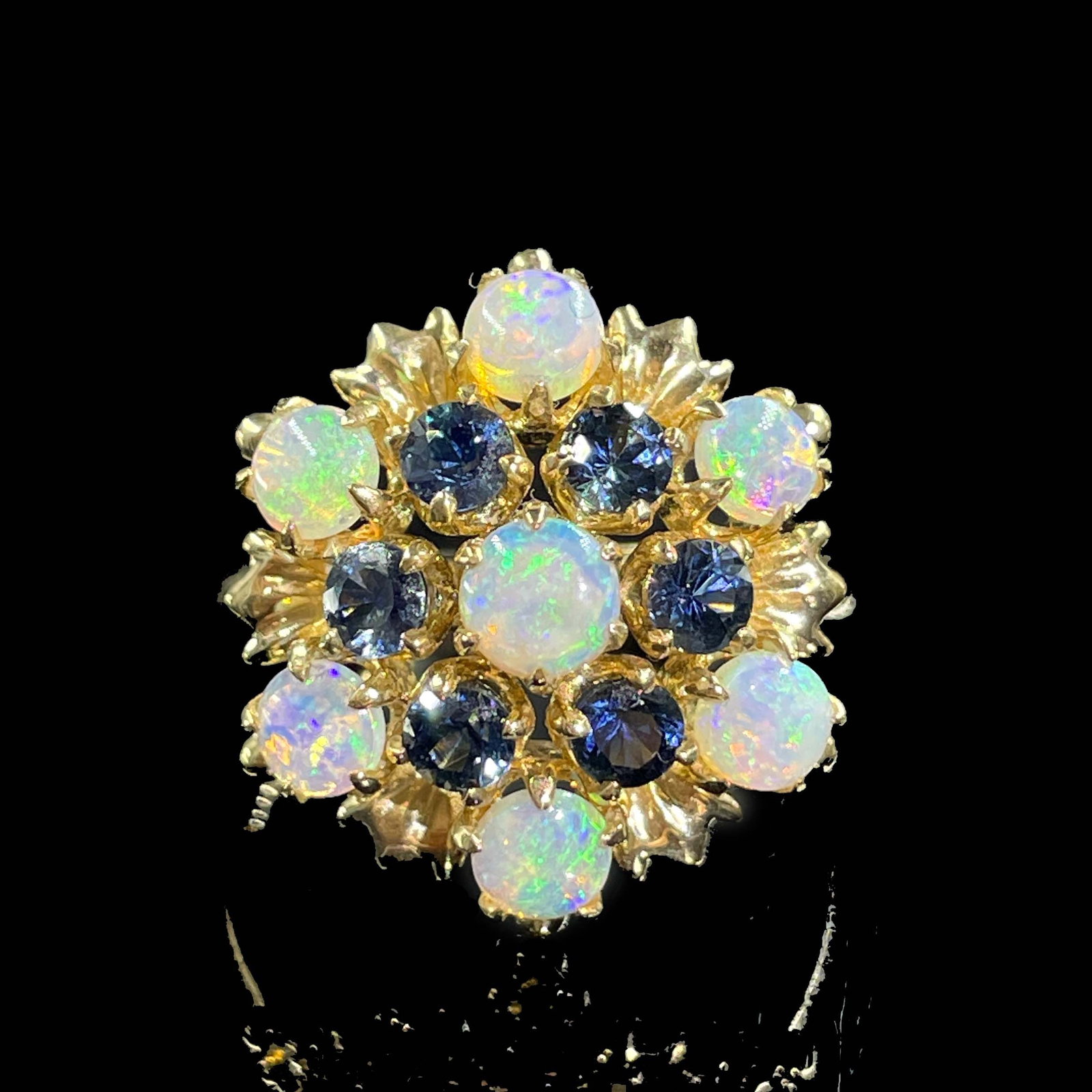 14k Gold 2.22 Ctw Natural Opal & Sapphire Ring - 6
