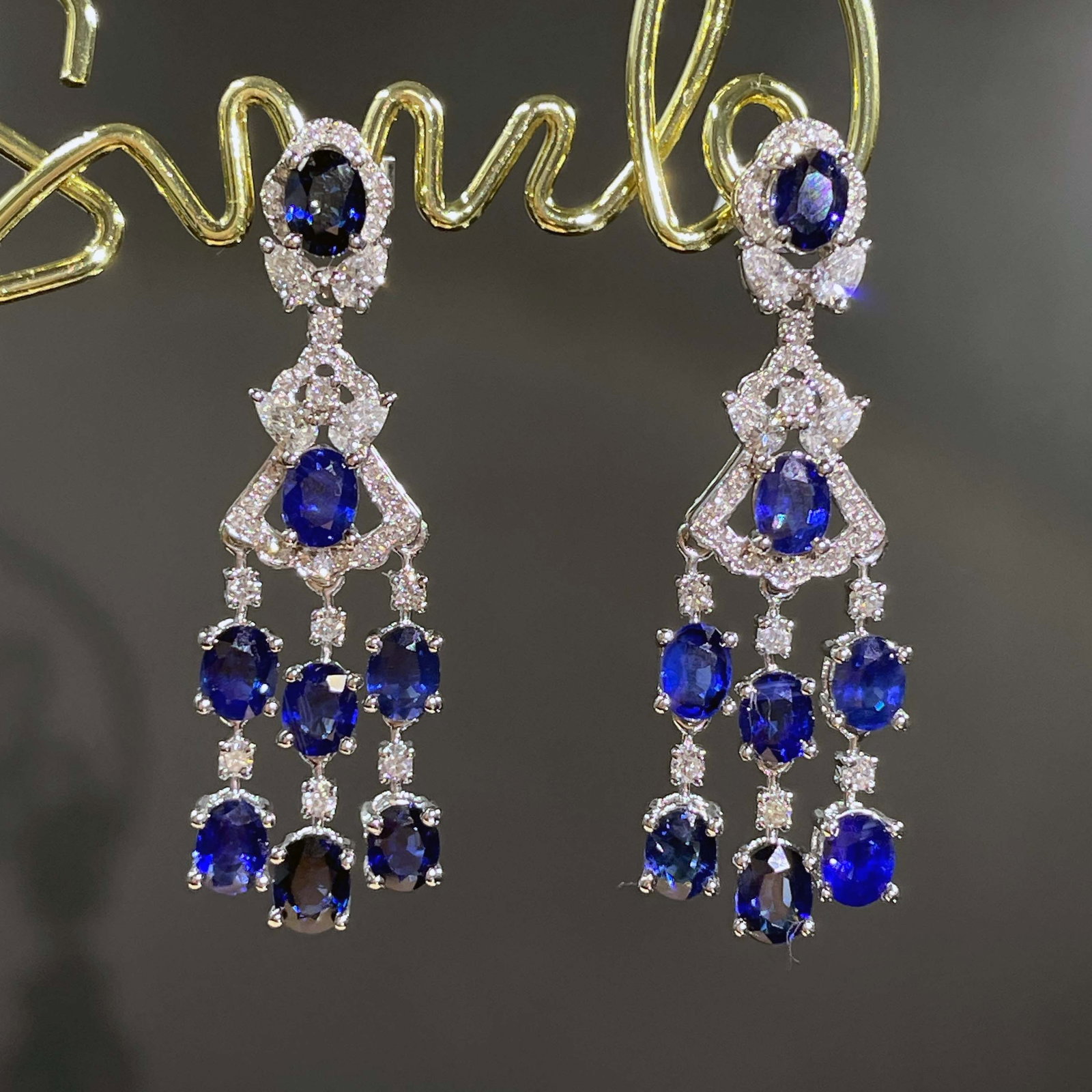 14k Gold 4.41 Ctw Vivid Blue Natural Sapphire & Diamond Earrings - 2