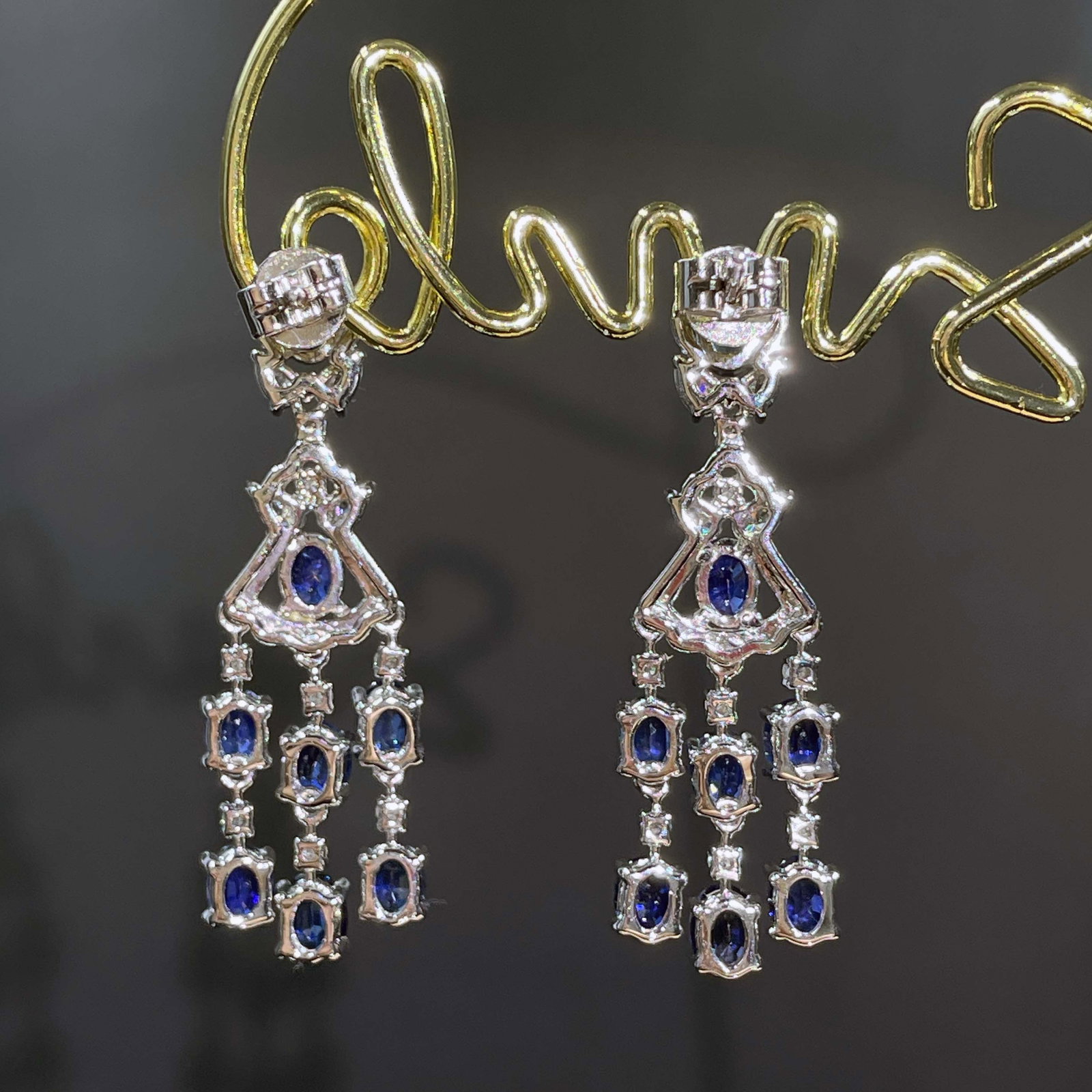 14k Gold 4.41 Ctw Vivid Blue Natural Sapphire & Diamond Earrings - 3