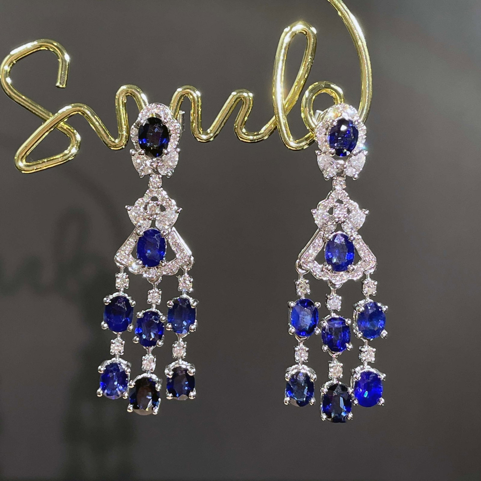 14k Gold 4.41 Ctw Vivid Blue Natural Sapphire & Diamond Earrings - 4