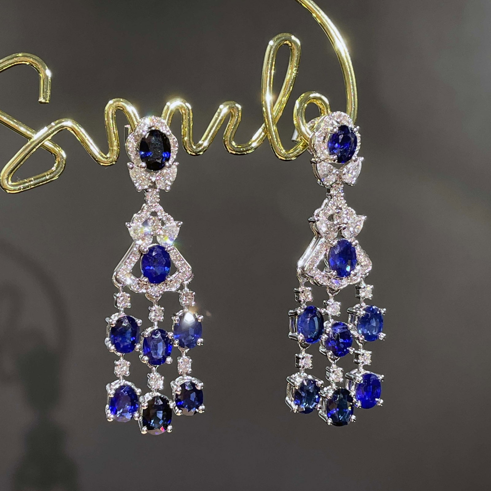 14k Gold 4.41 Ctw Vivid Blue Natural Sapphire & Diamond Earrings - 5