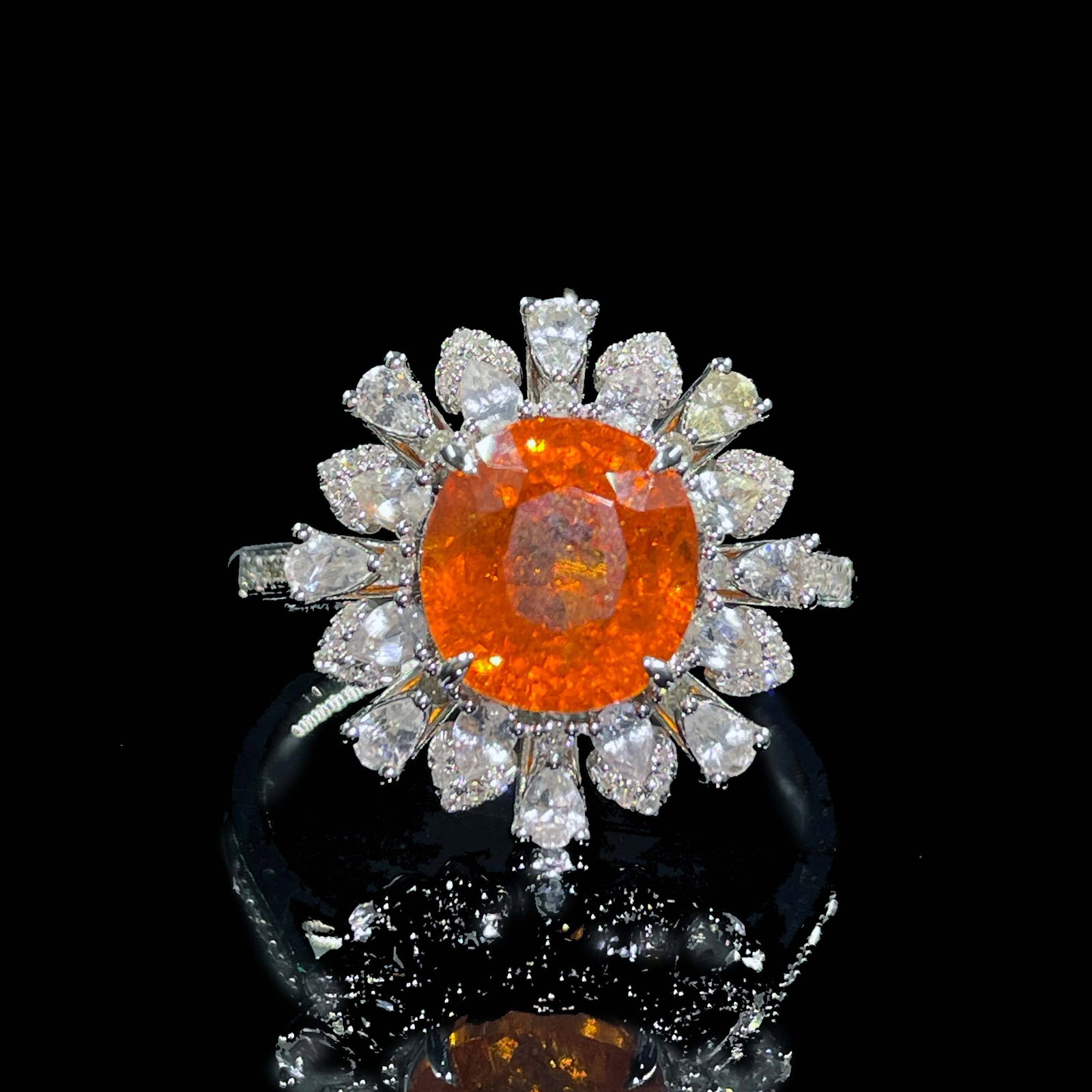 14k Gold 5.15 Ct Natural Spessartine & Diamond & Sapphire Ring: Ref:231168407 // gold content:14k gold // ring size:7. 25us // // main gemstone:spessartine // shape:oval // carat weight:5. 15ct // color:orange // treatment:natural // // adjacent gemstone 2 :