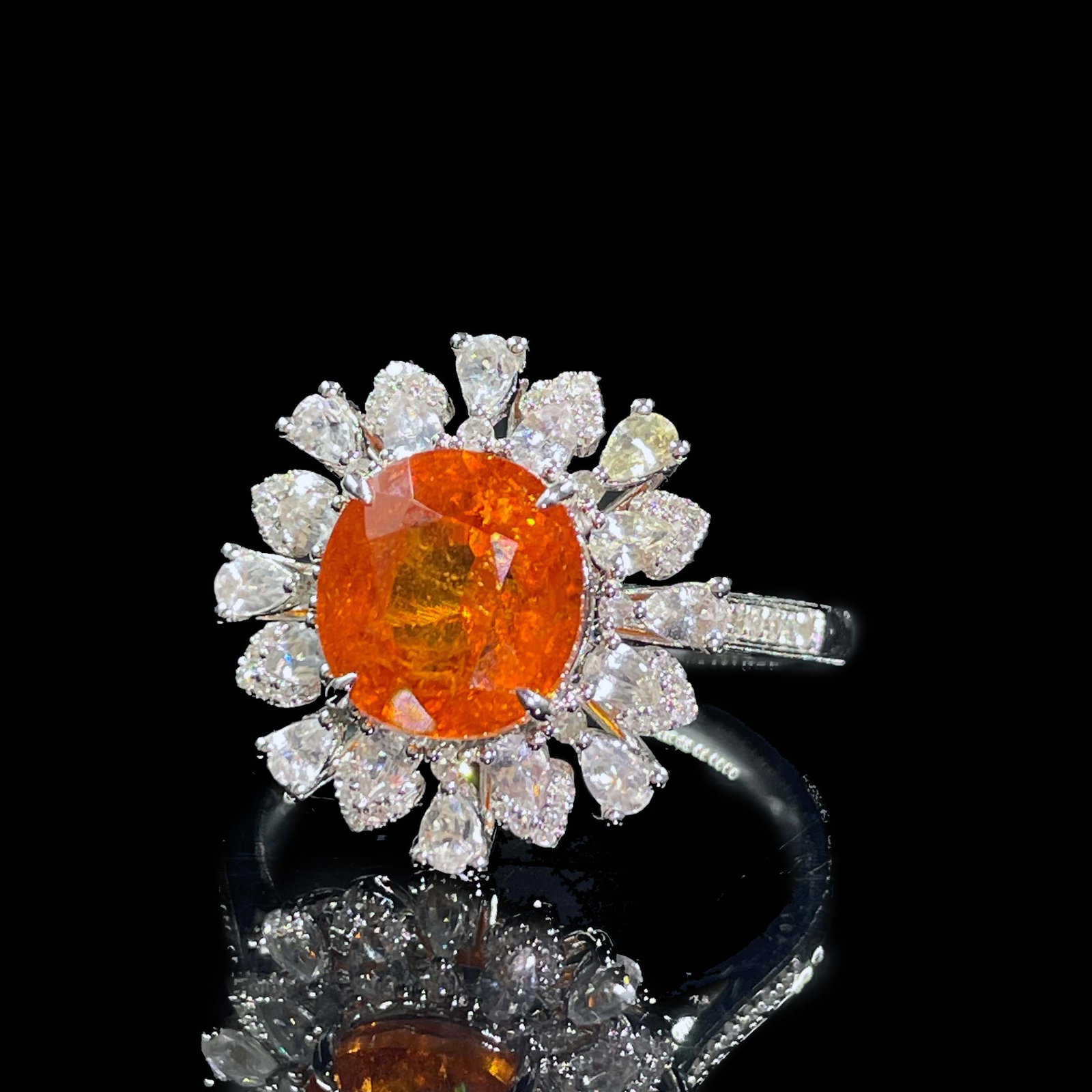 14k Gold 5.15 Ct Natural Spessartine & Diamond & Sapphire Ring - 5