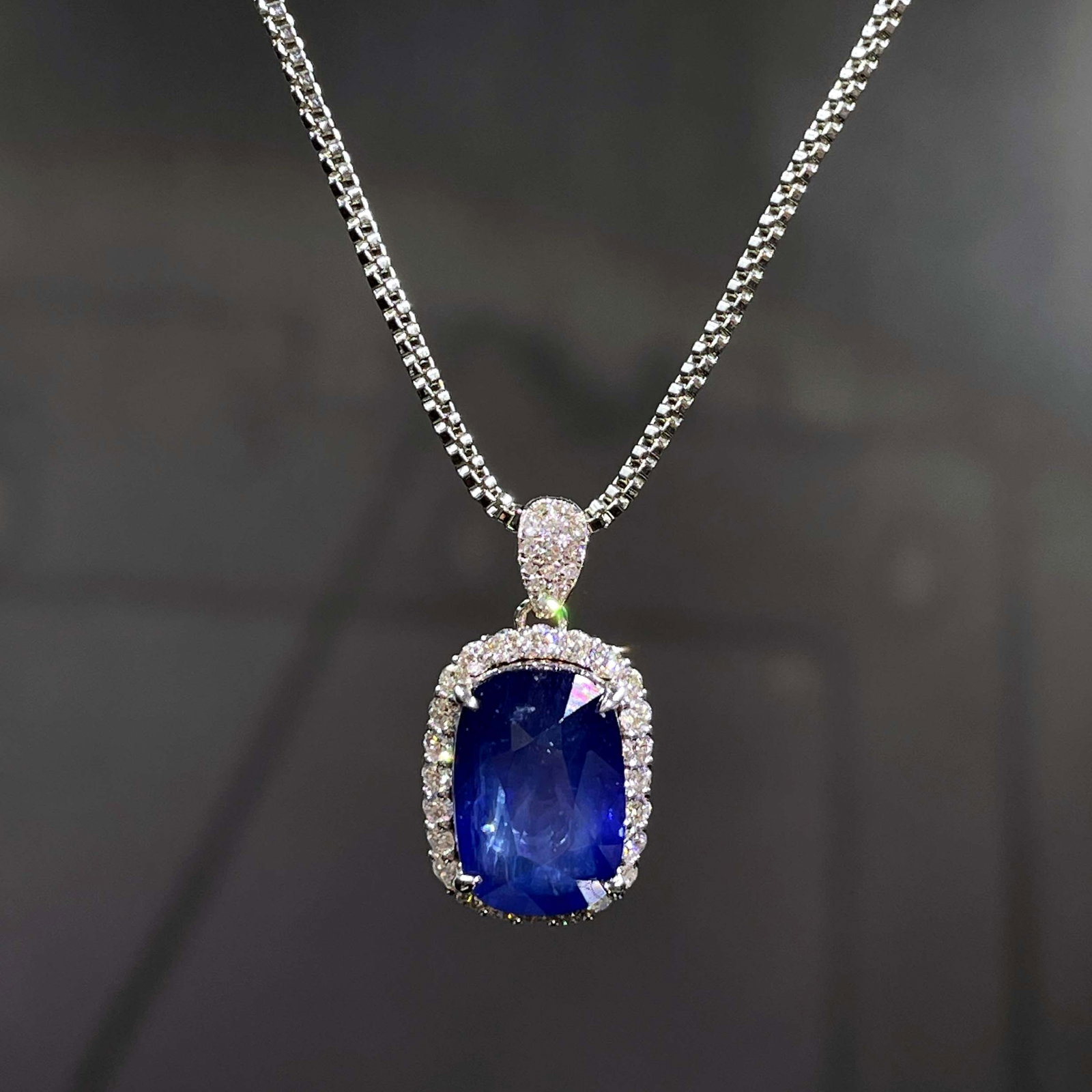 14k Gold 4.09 Ctw Natural Sapphire & Diamond Pendant( Without Chain ) - 2