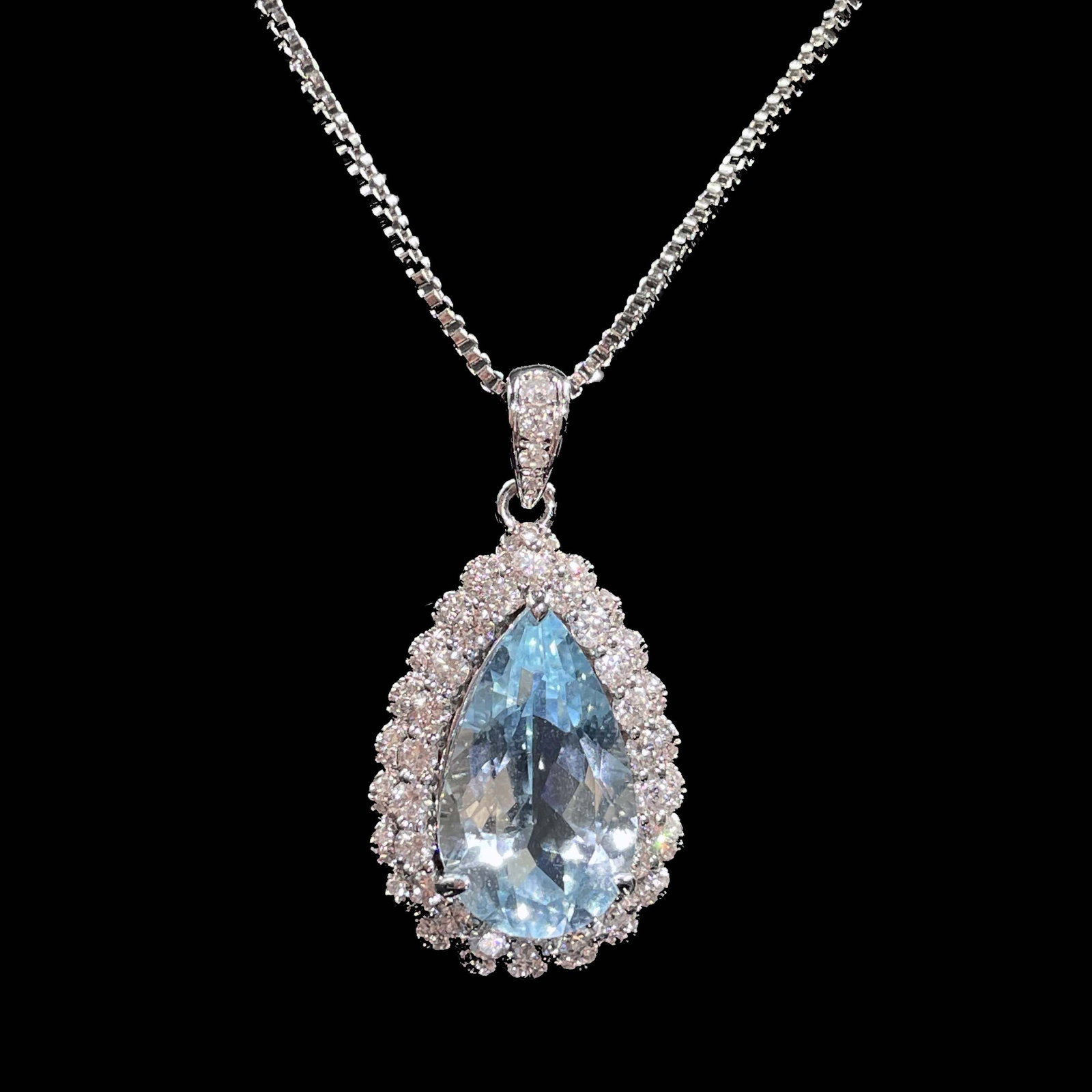 14k Gold 3.36 Ctw Natural Aquamarine & Diamond Pendant( Without Chain ) - 2