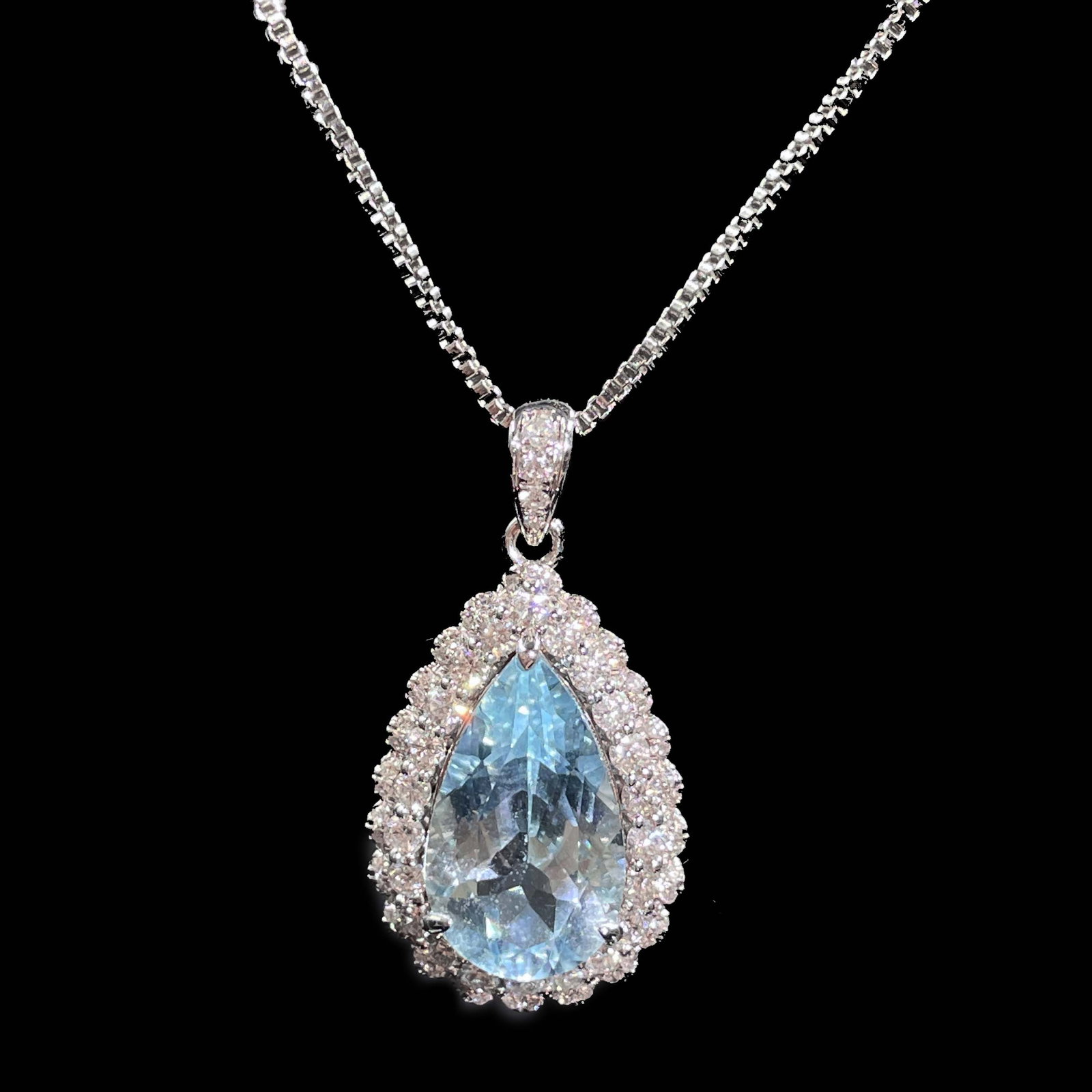 14k Gold 3.36 Ctw Natural Aquamarine & Diamond Pendant( Without Chain ) - 3