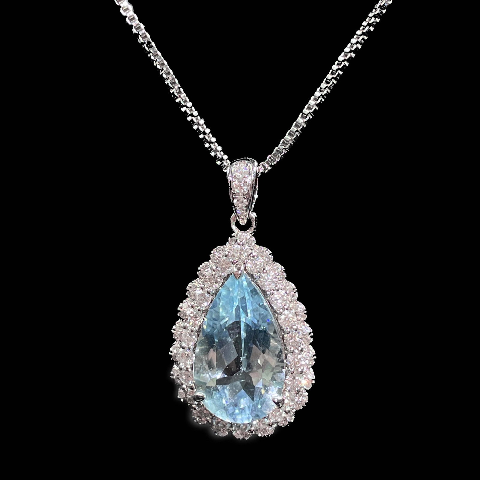 14k Gold 3.36 Ctw Natural Aquamarine & Diamond Pendant( Without Chain ) - 5