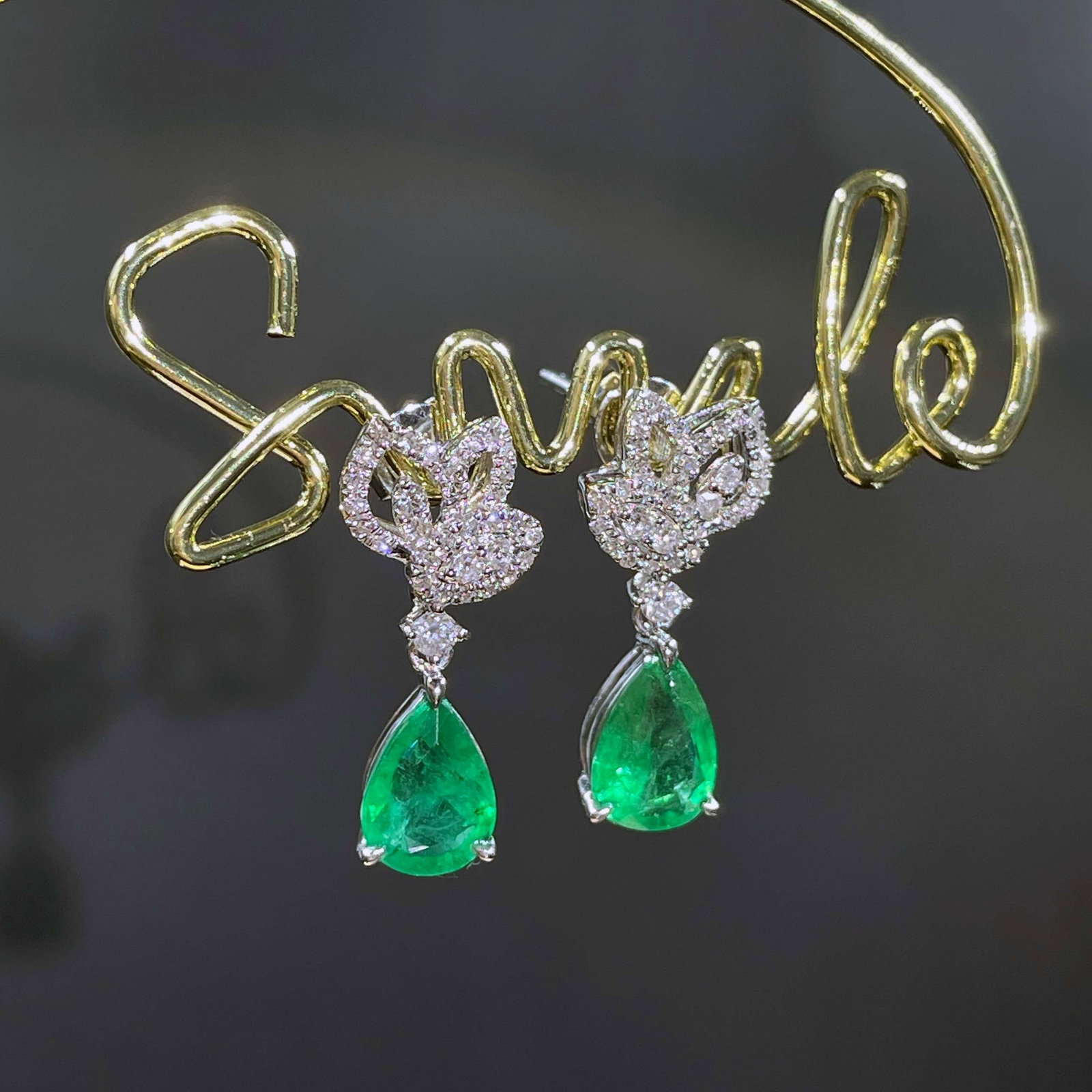 14k Gold 1.57 Ctw Vivid Green Natural Emerald & Diamond Earrings - 2