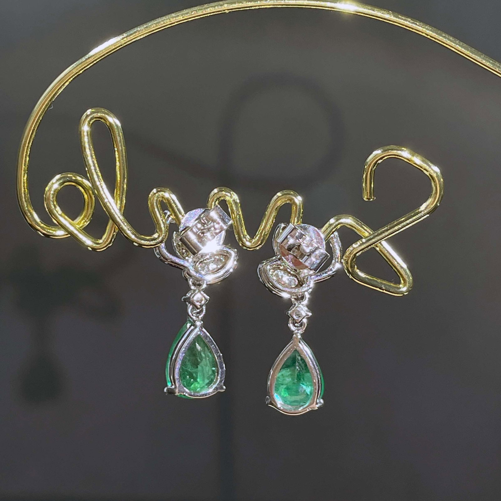 14k Gold 1.57 Ctw Vivid Green Natural Emerald & Diamond Earrings - 3