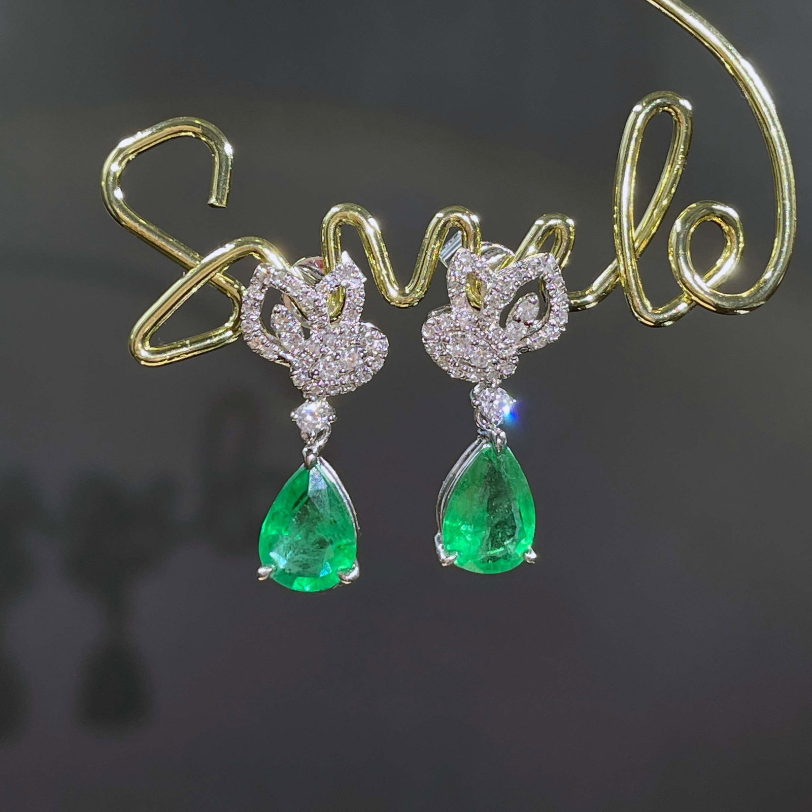 14k Gold 1.57 Ctw Vivid Green Natural Emerald & Diamond Earrings - 5
