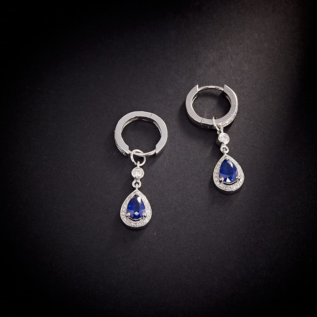 14k Gold 1.98 Ct Vivid Blue Natural Sapphire & Diamond Earrings - 2