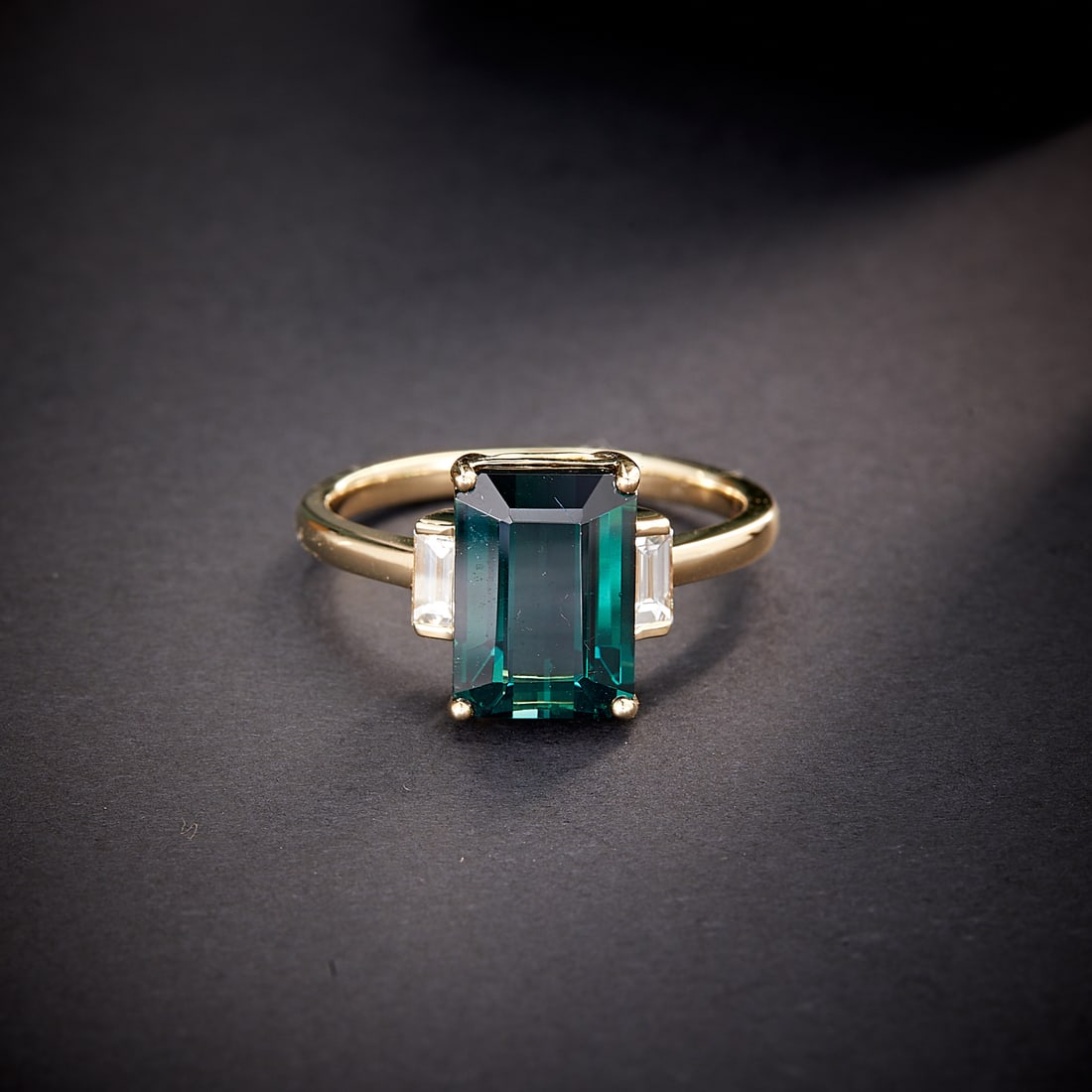 14k Gold 3.35 Ct Natural Tourmaline & Diamond Ring: Ref:231168419 // gold content:14k gold // ring size:7. 25us // // main gemstone:tourmaline // shape:octagonal // carat weight:3. 35ct // color:blue // treatment:natural // // adjacent gemstone 2 :