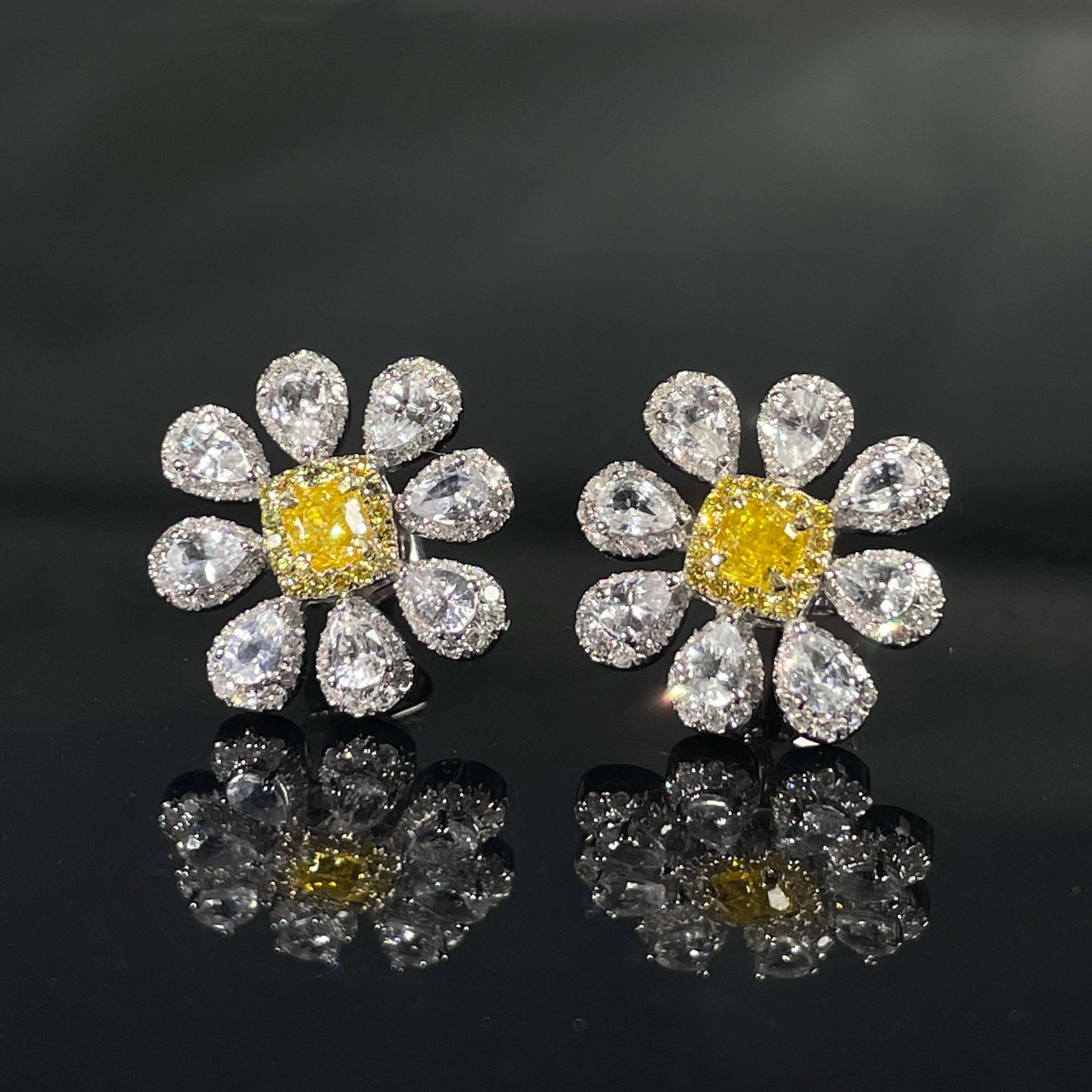 14k Gold 0.66 Ctw Natural Yellow Diamond & Diamond Earrings: Ref:231168434 // gold content:14k gold // main gemstone:yellow diamond // shape:cushion // carat weight:0. 28ct // color:yellow // treatment:natural // // adjacent gemstone 2 : diamond // shape:round