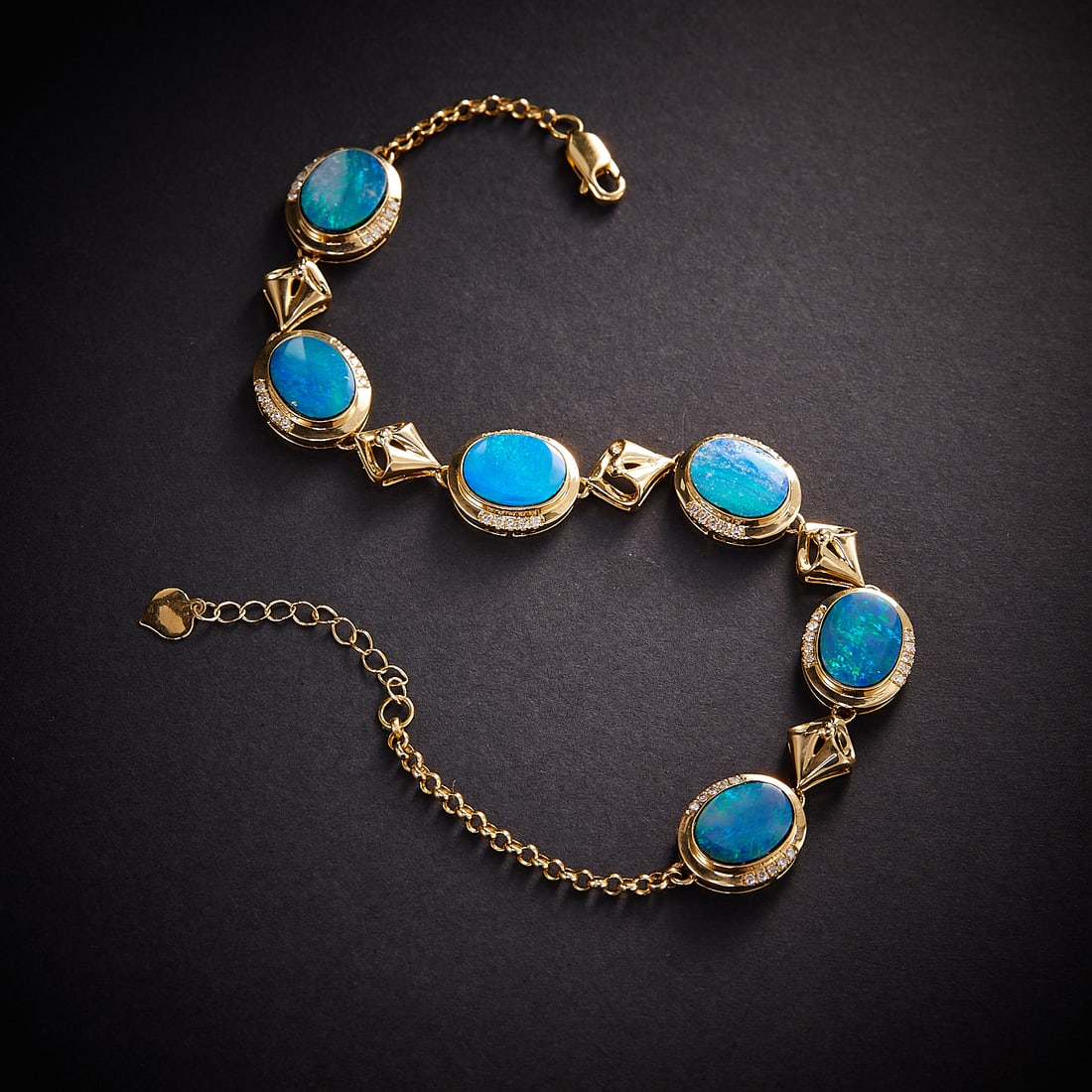 14k Gold 7.00 Ctw Natural Opal & Diamond Bracelet - 2