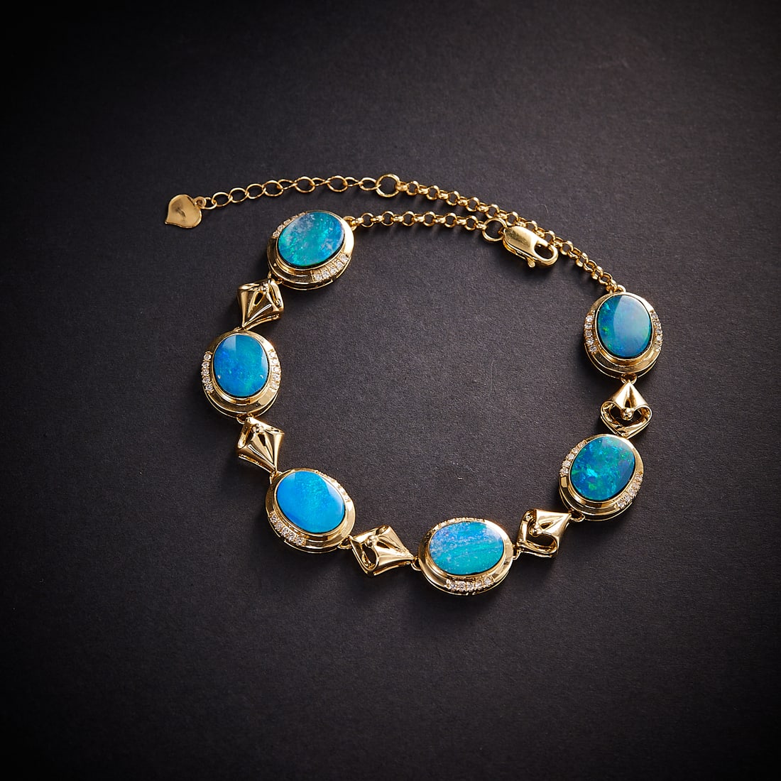 14k Gold 7.00 Ctw Natural Opal & Diamond Bracelet - 3