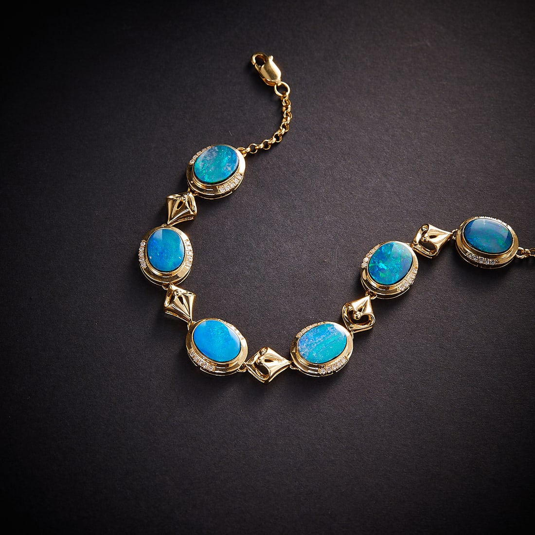 14k Gold 7.00 Ctw Natural Opal & Diamond Bracelet - 4