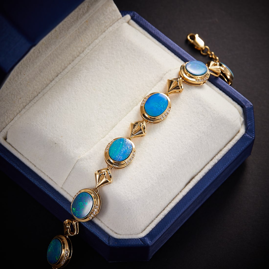 14k Gold 7.00 Ctw Natural Opal & Diamond Bracelet - 5