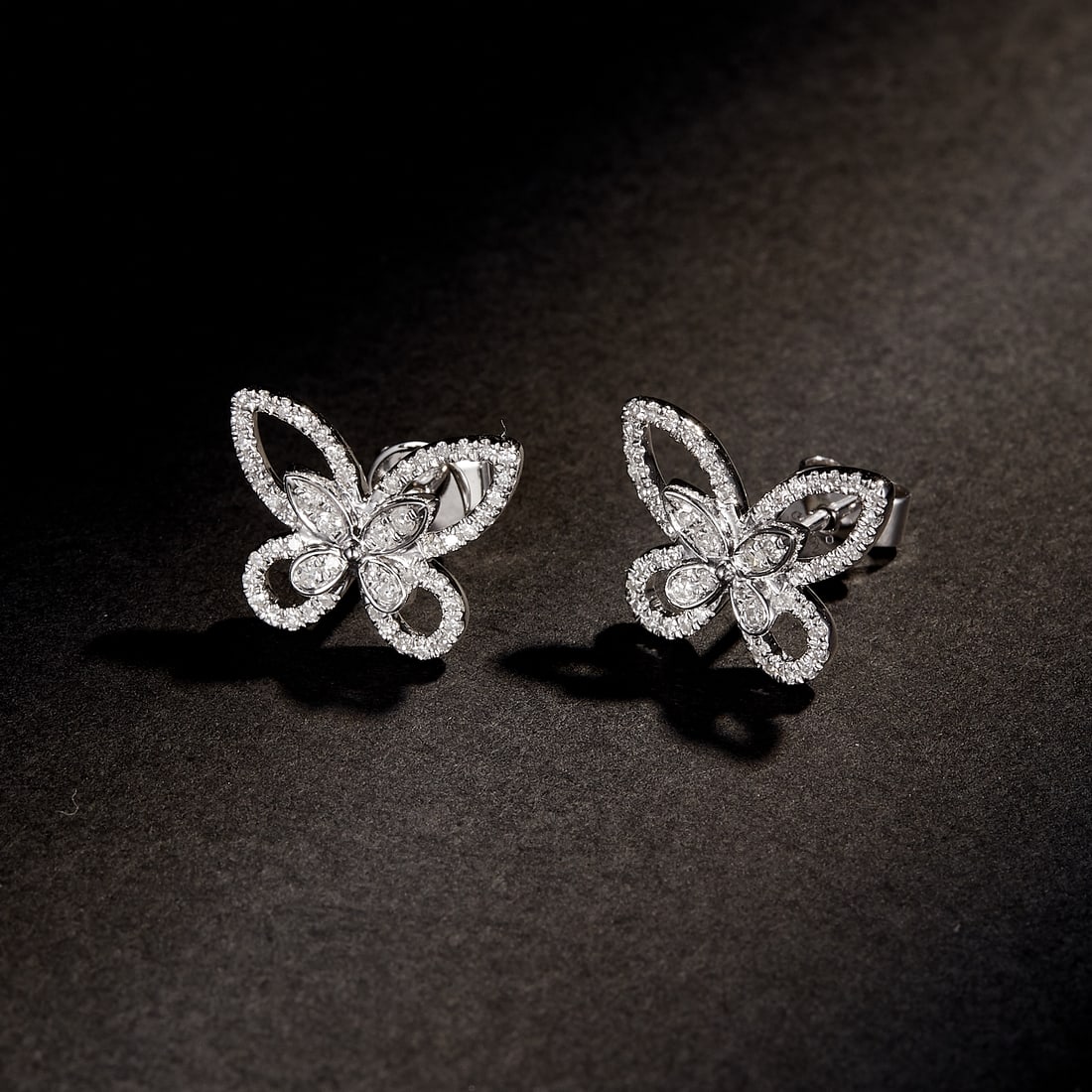 14k Gold 0.3 Ct Natural H Diamond & Butterfly Earrings - 2