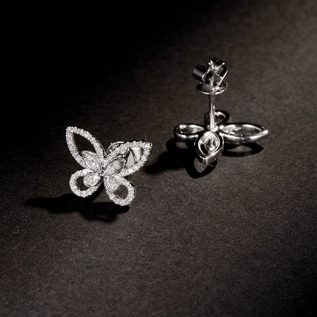 14k Gold 0.3 Ct Natural H Diamond & Butterfly Earrings - 6