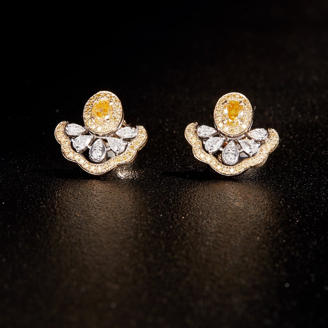 14k Gold 0.86 Ctw Natural Yellow Diamond & Diamond Earrings - 2