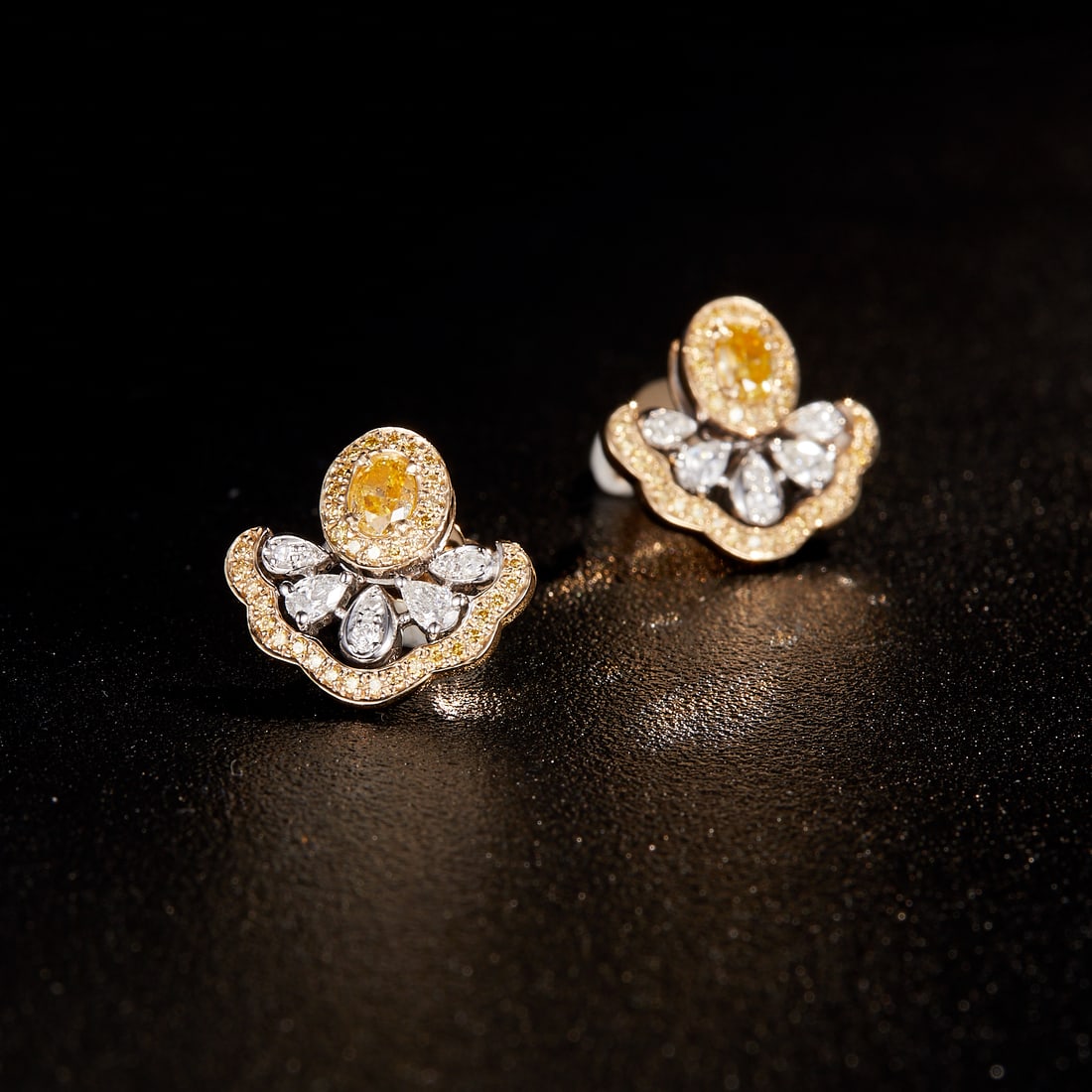 14k Gold 0.86 Ctw Natural Yellow Diamond & Diamond Earrings - 3
