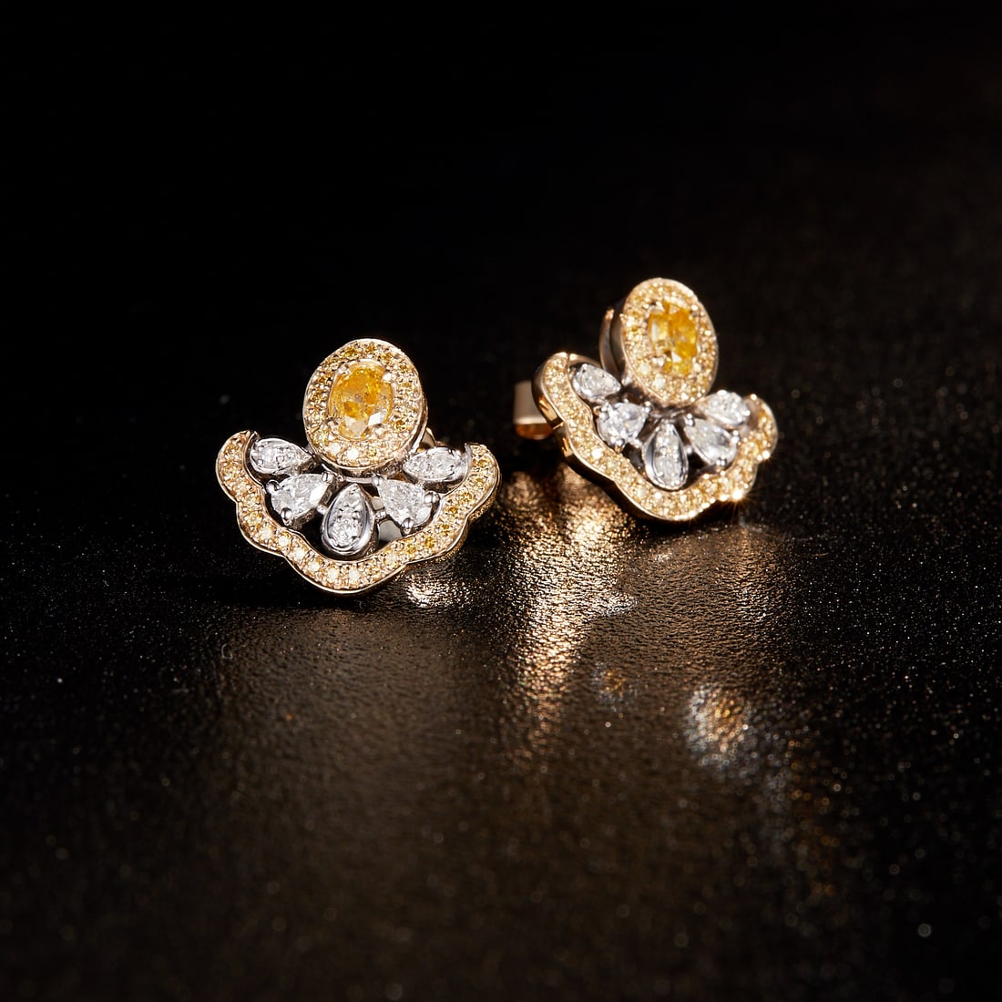 14k Gold 0.86 Ctw Natural Yellow Diamond & Diamond Earrings - 4