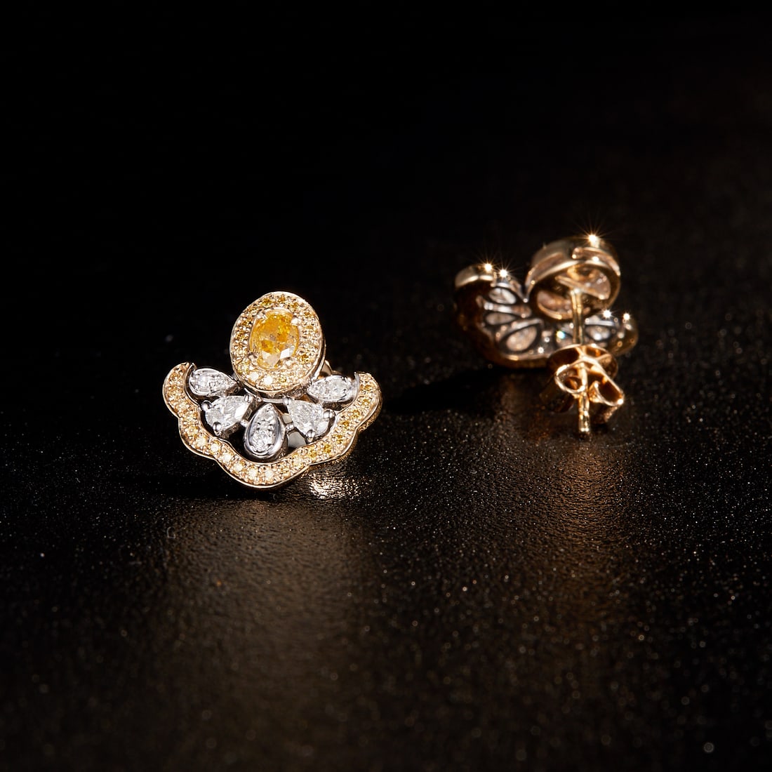 14k Gold 0.86 Ctw Natural Yellow Diamond & Diamond Earrings - 5