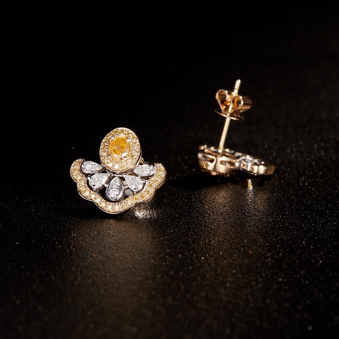 14k Gold 0.86 Ctw Natural Yellow Diamond & Diamond Earrings - 6