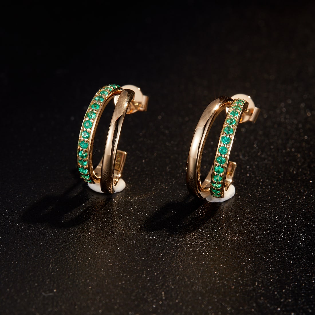 14k Gold 0.3 Ct Natural Emerald Earrings - 2