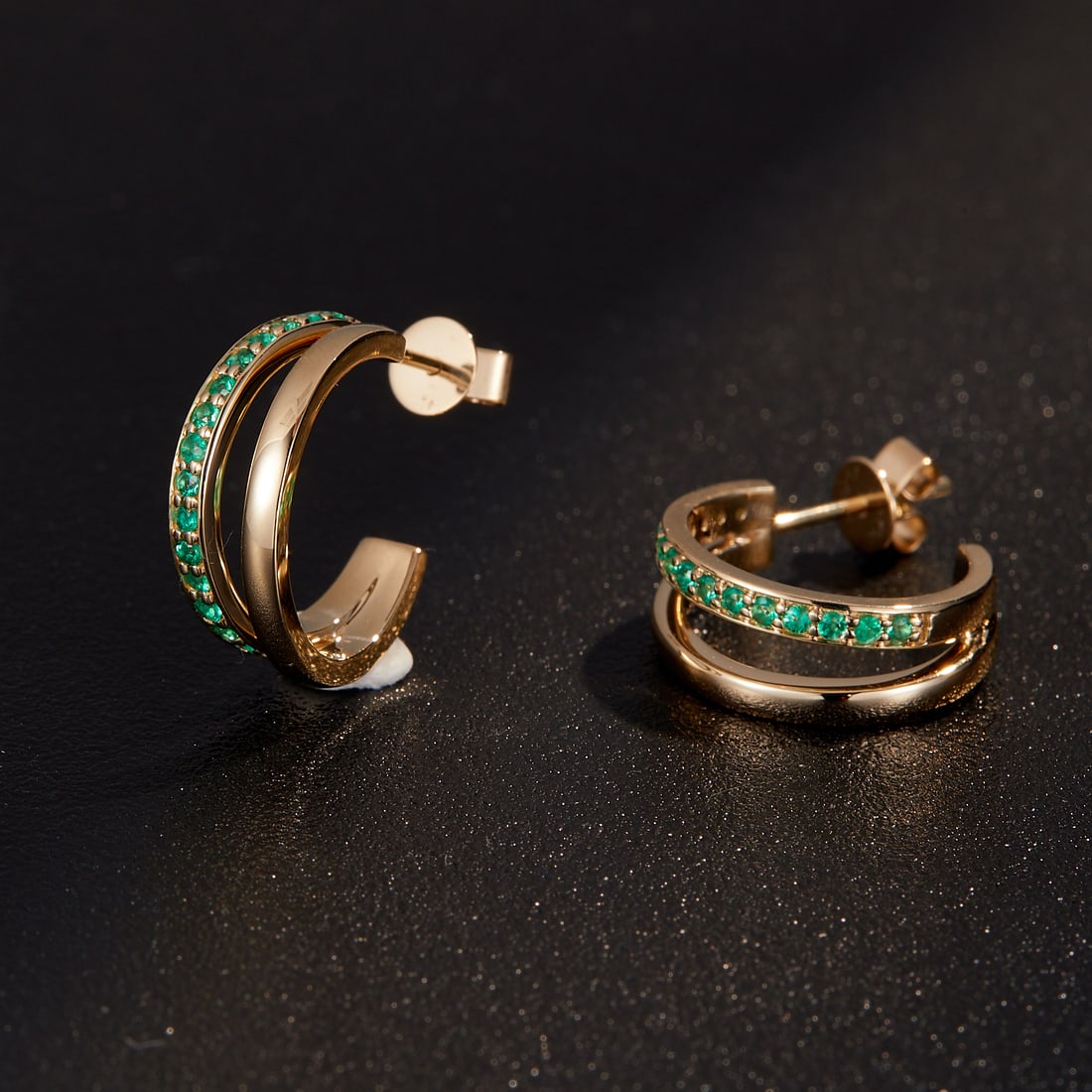 14k Gold 0.3 Ct Natural Emerald Earrings - 3