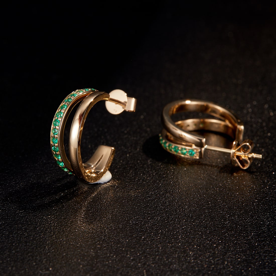 14k Gold 0.3 Ct Natural Emerald Earrings - 4