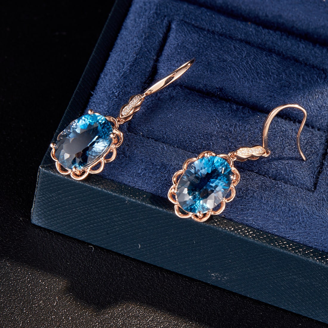 14k Gold 9.34 Ctw Natural Topaz & Diamond Earrings - 3