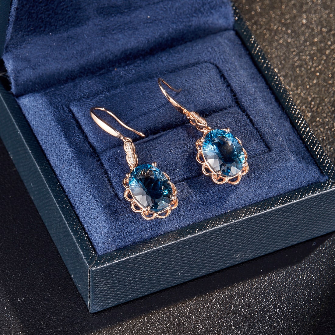14k Gold 9.34 Ctw Natural Topaz & Diamond Earrings - 4
