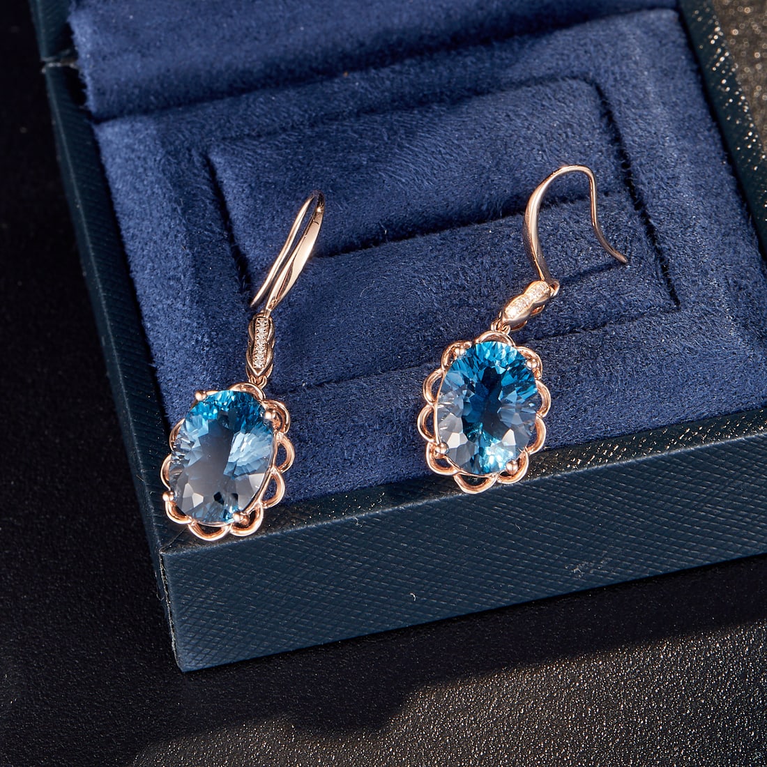 14k Gold 9.34 Ctw Natural Topaz & Diamond Earrings - 5