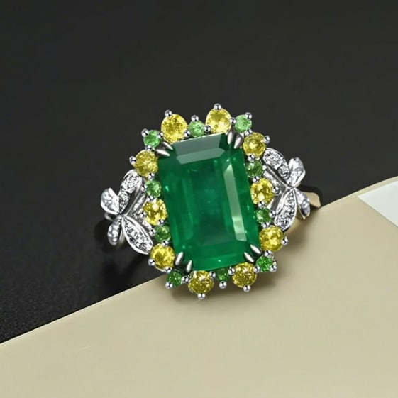 14k Gold 2.96 Ctw Natural Emerald & Sapphire Ring - 3